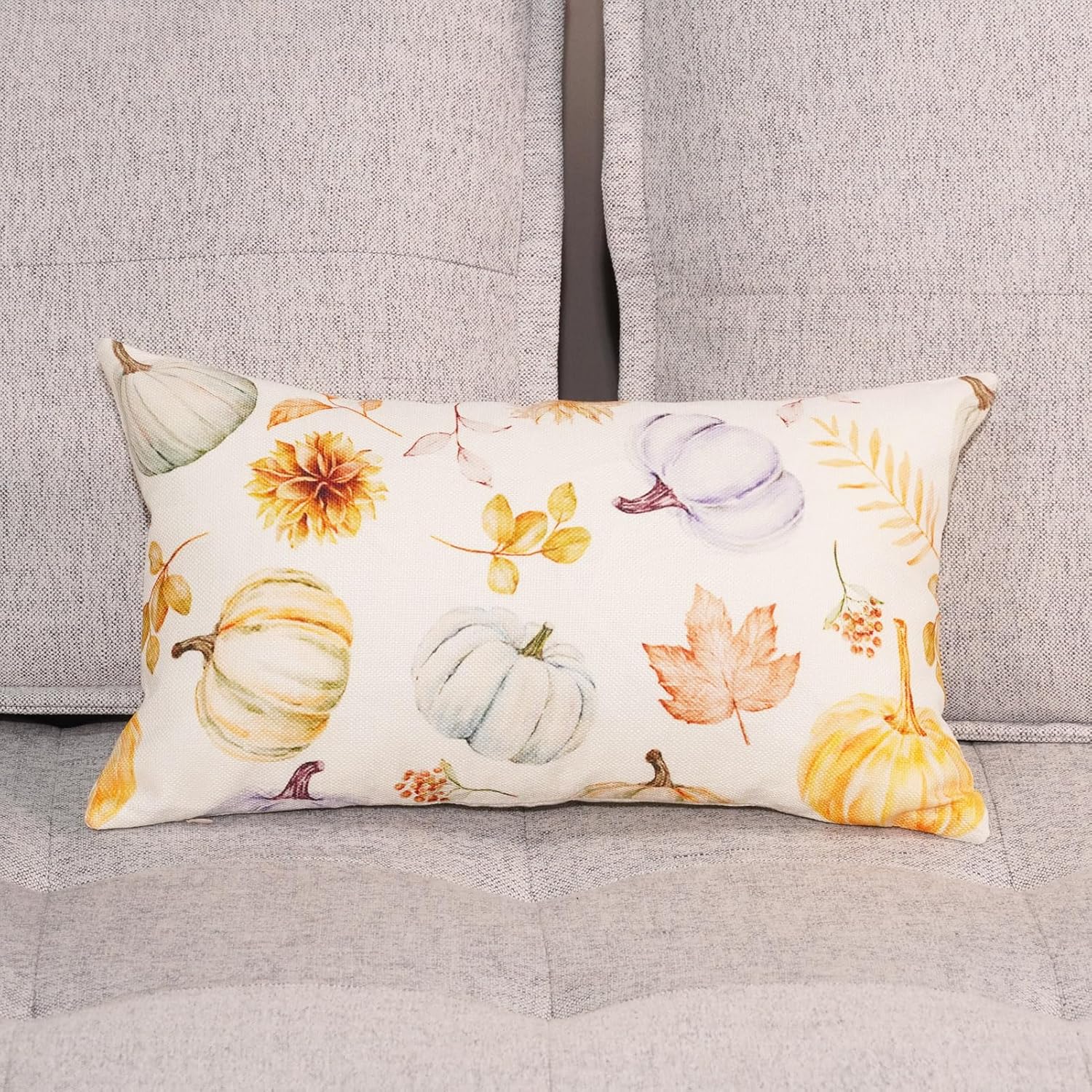 HOMFREEST Juego de 1 fundas de almohada de calabaza de otoño de 12 x 20 pulgadas, fundas de almohada decorativas de granja con hojas de otoño para