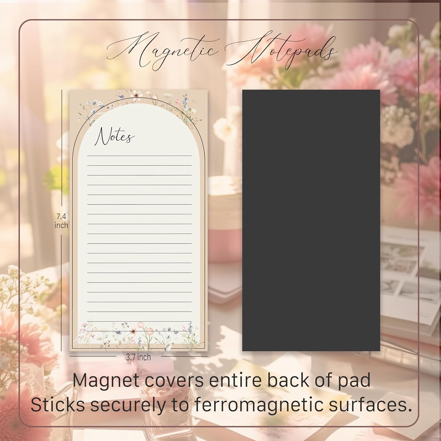 slapaflife Bloc de notas magnético para refrigerador, 6 piezas de lista de comestibles para refrigerador, elegante bloc de notas de diseño floral,