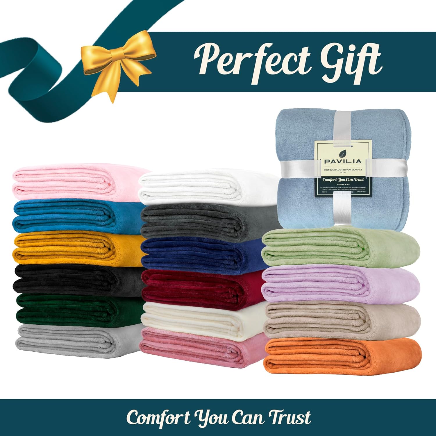 PAVILIA Manta de forro polar naranja para sofá, manta de franela suave y mullida de otoño para sofá, manta de cama de microfibra de felpa de lujo,