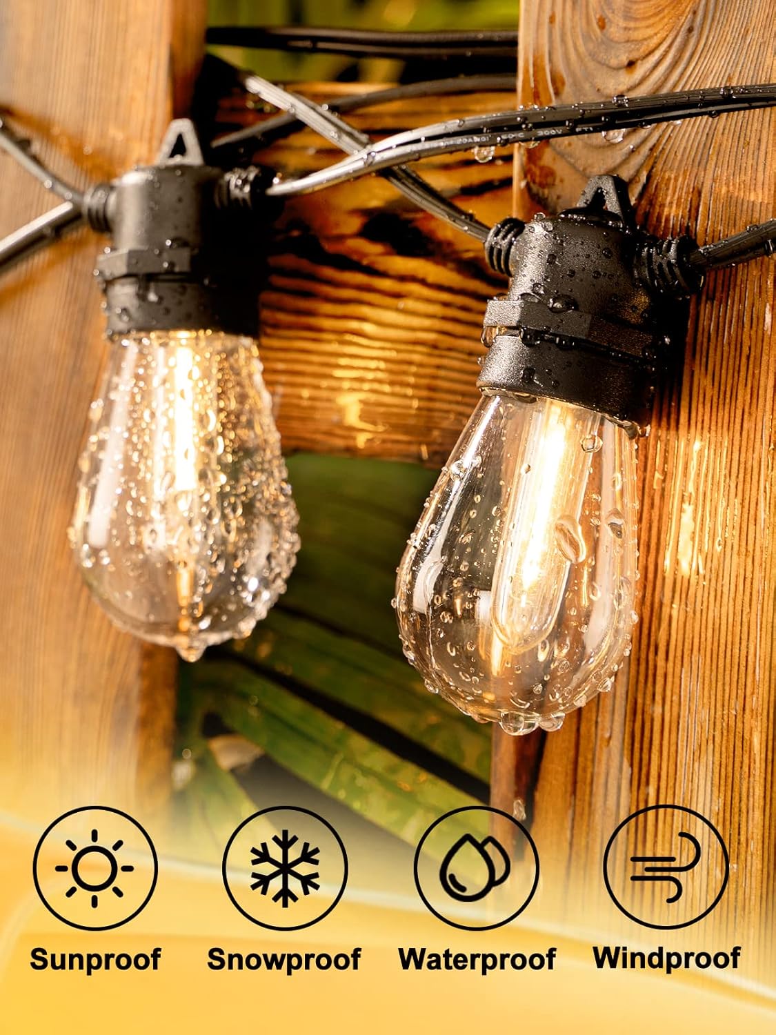 addlon Tira de luces LED para exteriores de 200 pies (paquete de 4 x 50 pies), control remoto con función de temporizador, 60 bombillas Edison