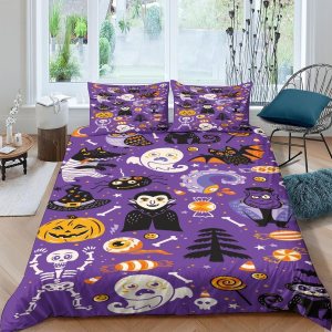 Juego de funda de edredón con estampado 3D de Halloween de microfibra suave para niños y adultos, funda de edredón de calabazas de Halloween, funda Juego de funda de edredón con estampado 3D de Halloween de microfibra suave para niños y adultos, funda de edredón de calabazas de Halloween, funda