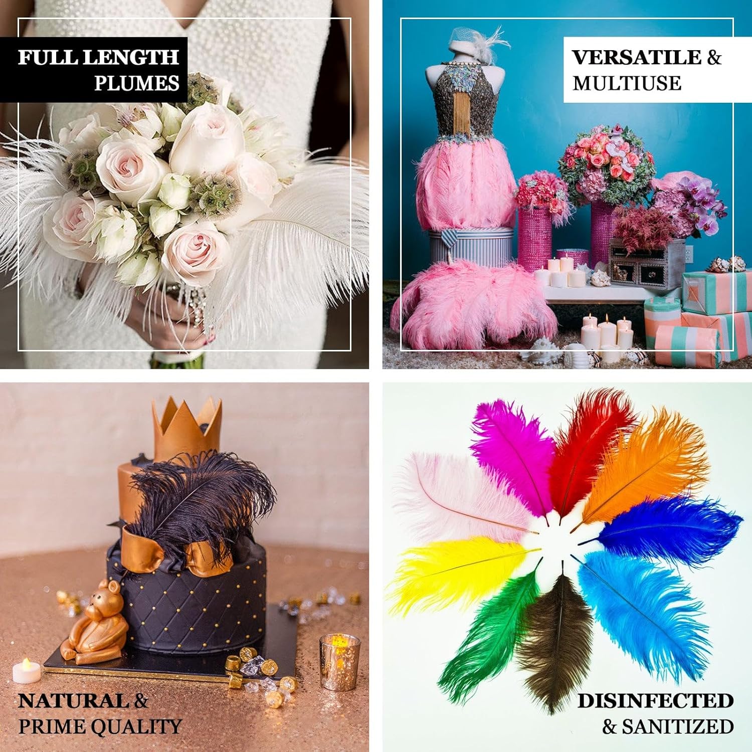 Efavormart – Paquete de 12 plumas de avestruz reales de plumas naturales negras de 13 a 15 pulgadas, rellenos de centros de mesa de bricolaje