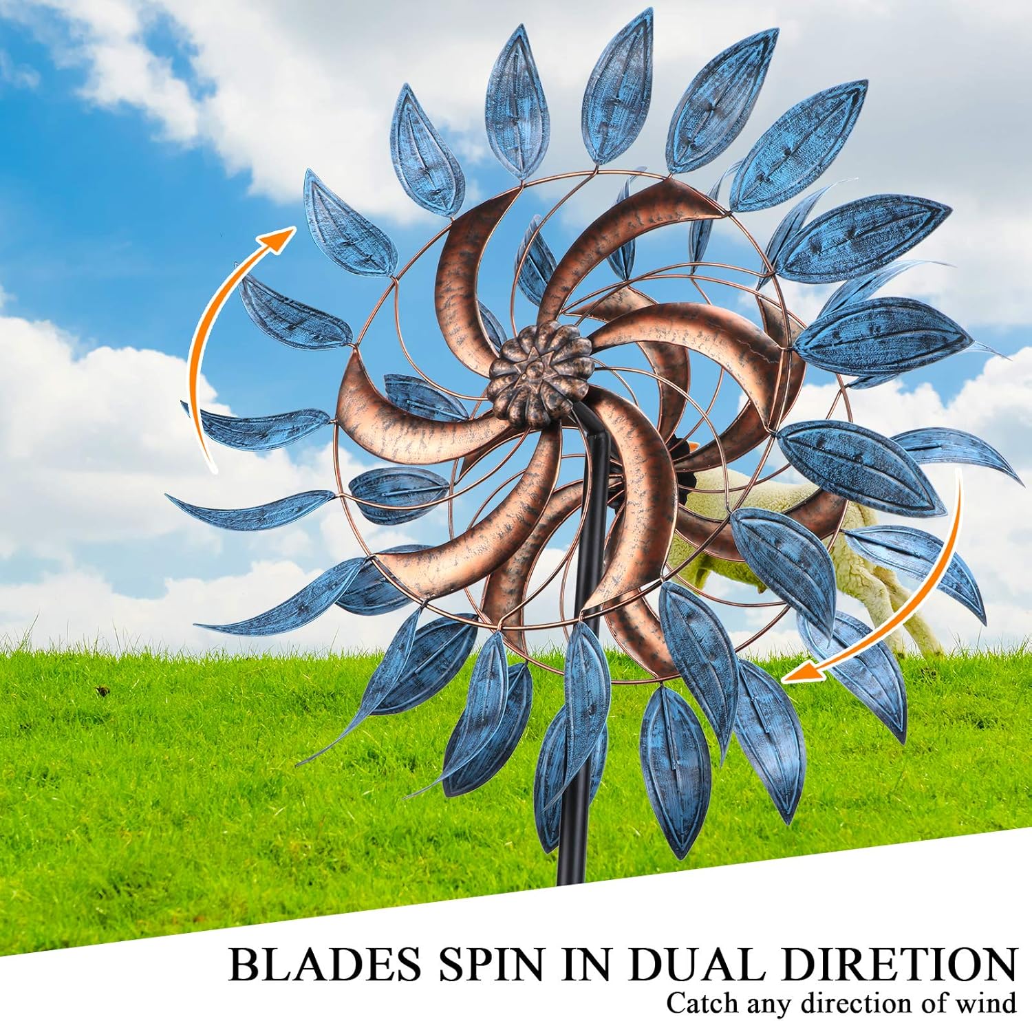 VCUTEKA Molino de viento grande de metal para interiores y exteriores, esculturas de viento de dos vías para decoración de jardín y patio