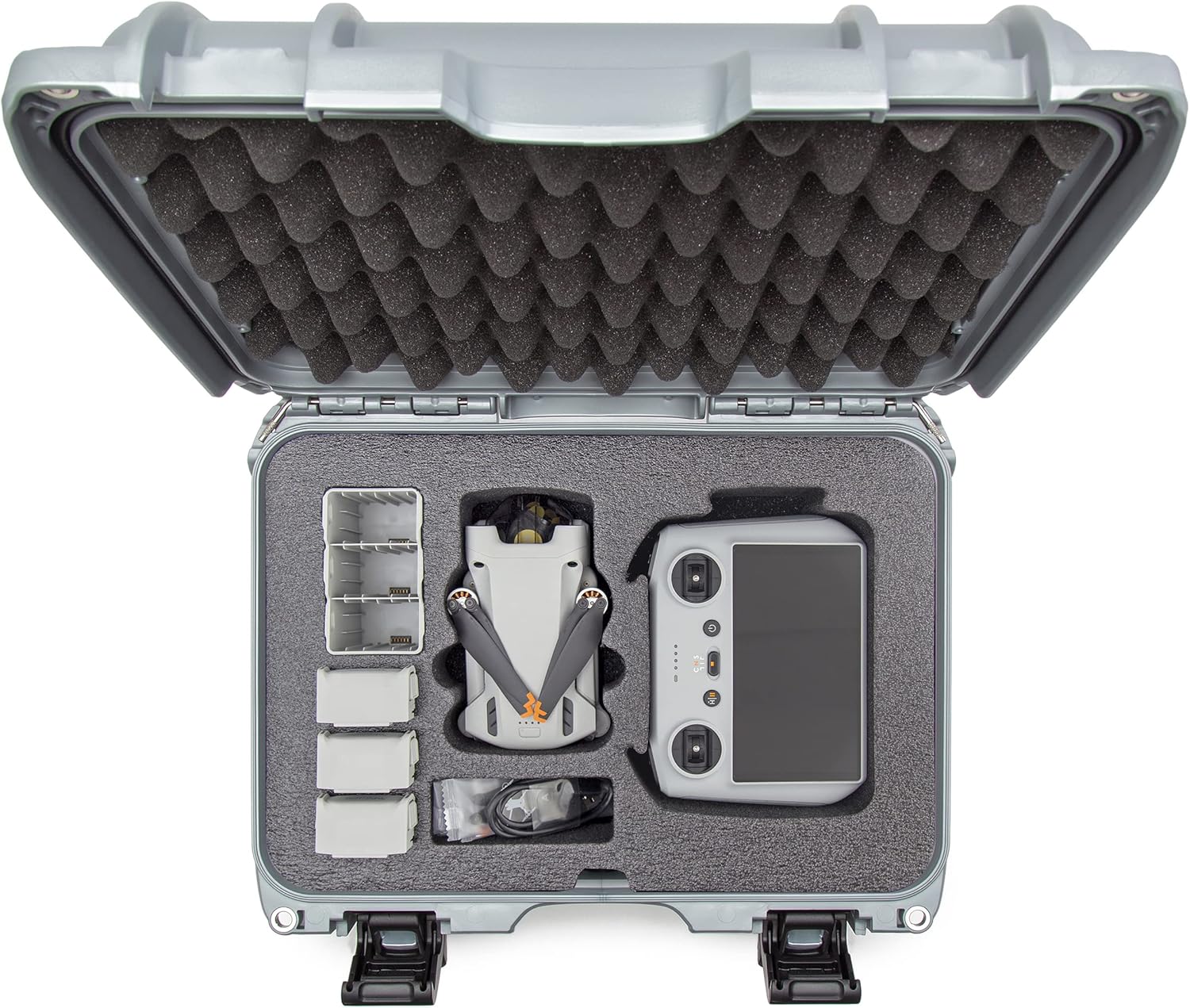 Nanuk Funda rígida impermeable 915 con inserto personalizado para DJI Mini 3, paquete Fly More y control remoto RC-N1 o RC, color plateado