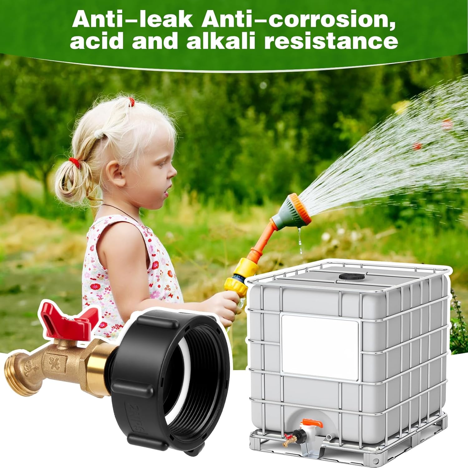 WADEO Adaptador de tanque IBC, adaptador de rosca fina de 2.36 pulgadas para tanque IBC de 275-330 galones, Aadpter IBC Tote Aadpter con válvula de