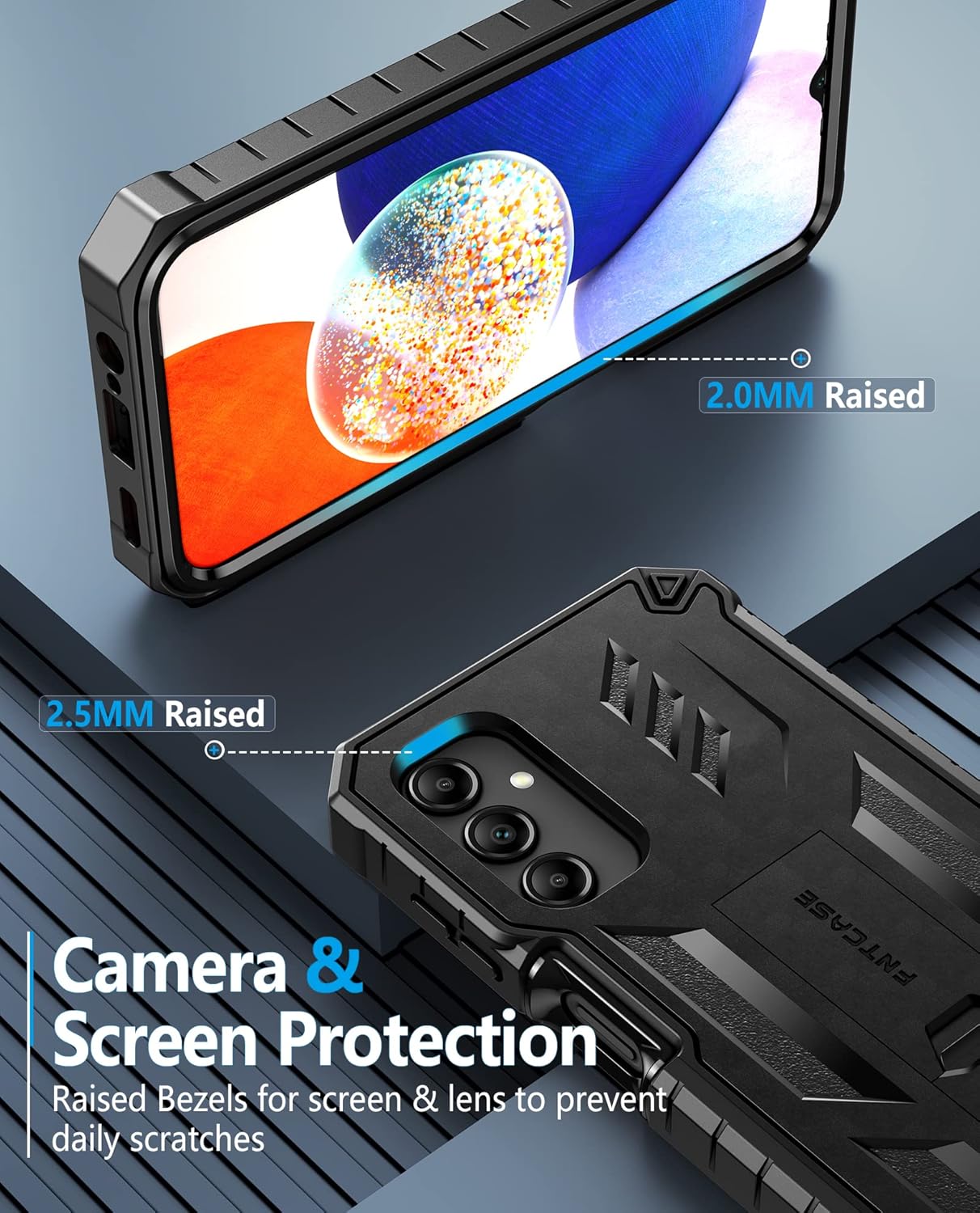 FNTCASE for Samsung Galaxy A14-5G Case Dual-Layer Protective Textured Shockproof Rugged TPU Cover with Kickstand  Military Grade Drop Protection