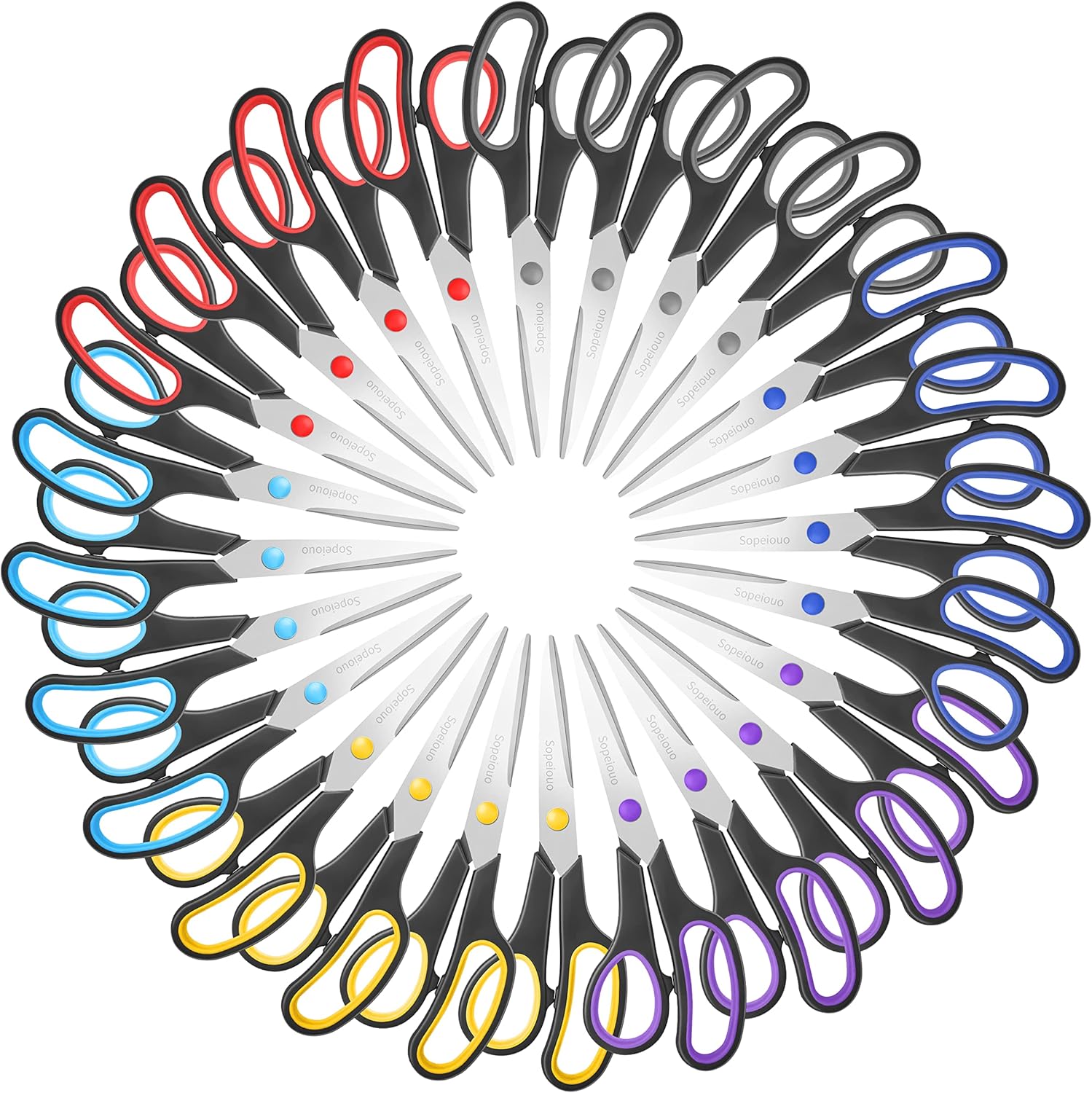 Juego de 24 tijeras de 8 pulgadas, tijeras multiusos de agarre cómodo, tijeras afiladas para oficina, hogar, escuela, manualidades, suministros de