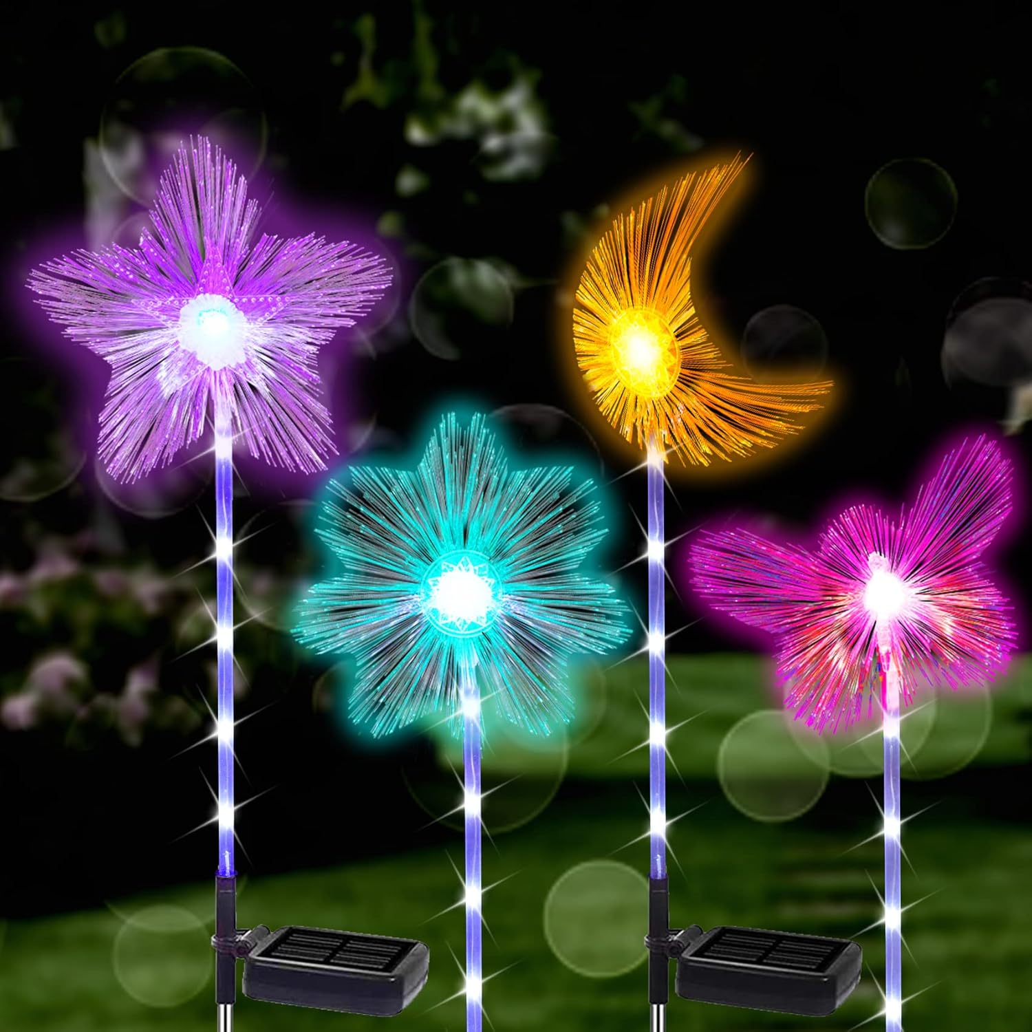 TONULAX Luces solares de estaca de jardín, luces RGB de microfibra que cambian de color, luces solares para caminos, luces solares para exteriores,