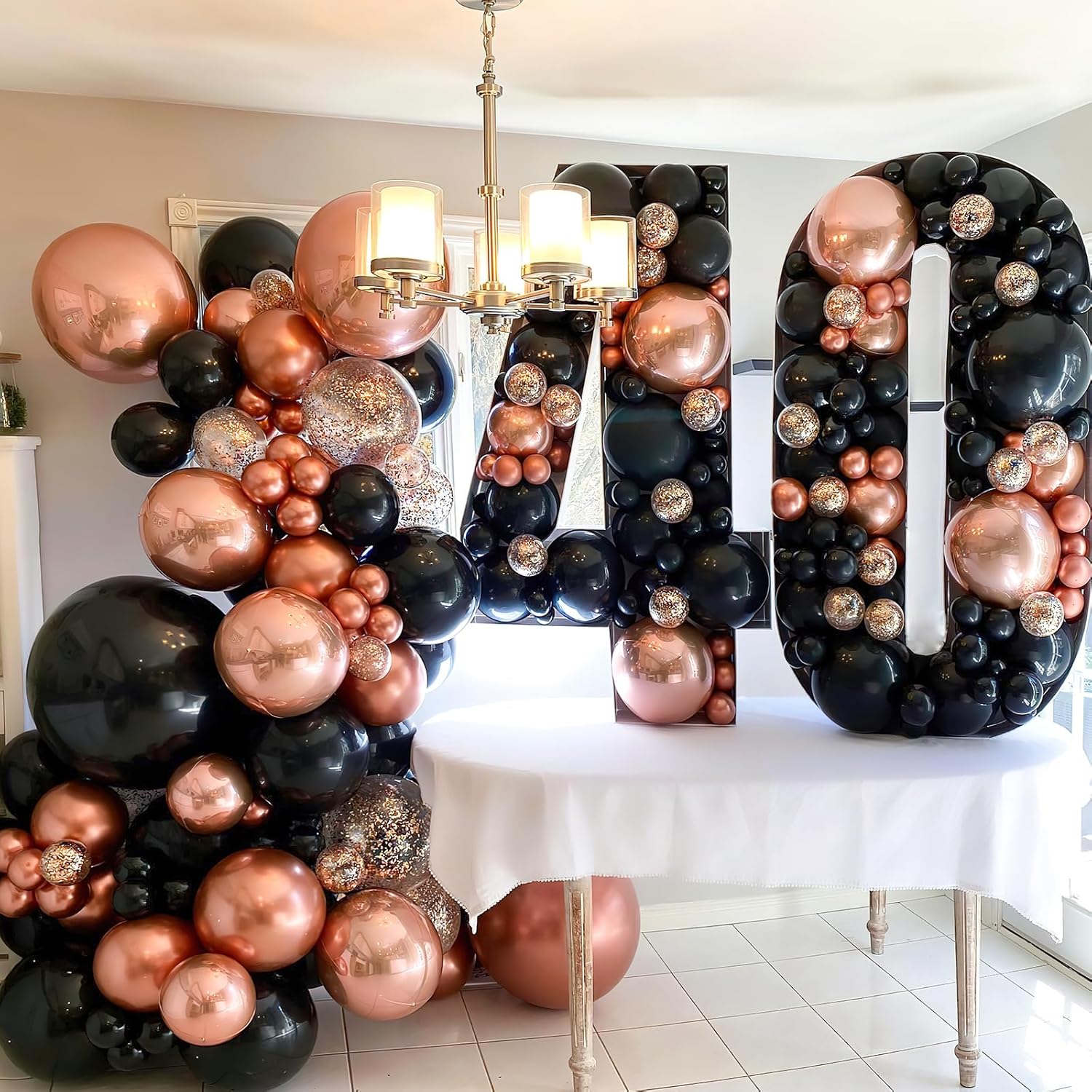 YAOWKY Kit de arco de guirnalda de globos de oro rosa, 100 globos metálicos de látex de oro rosa de 18, 12, 10 y 5 pulgadas, diferentes tamaños para
