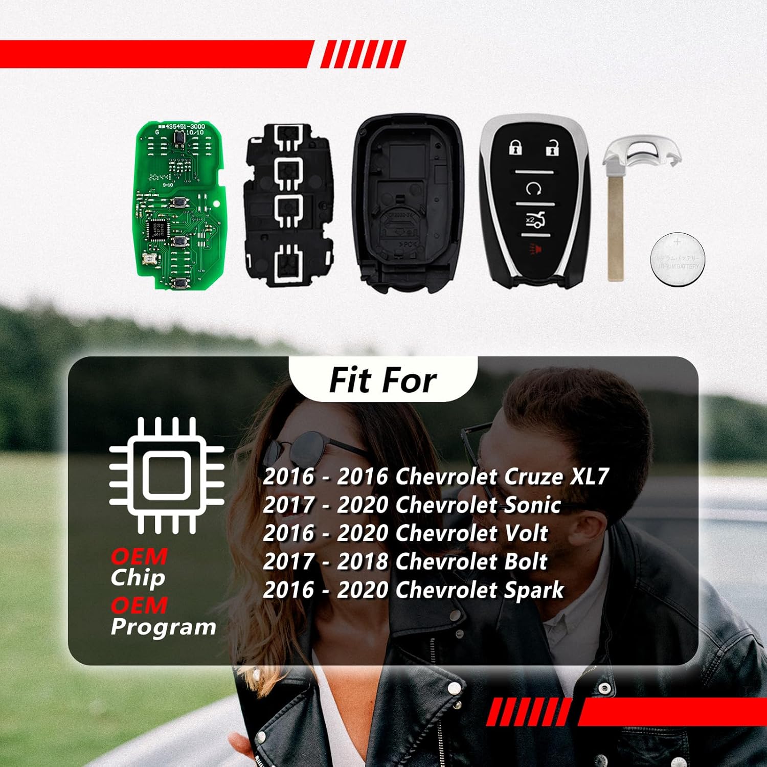 Keylessbest Reemplazo para Chevrolet Cruze XL7 Sonic Volt Bolt Spark Key Fob Control remoto HYQ4AA 5 botones 315MHz 2017 2018 2019 2020