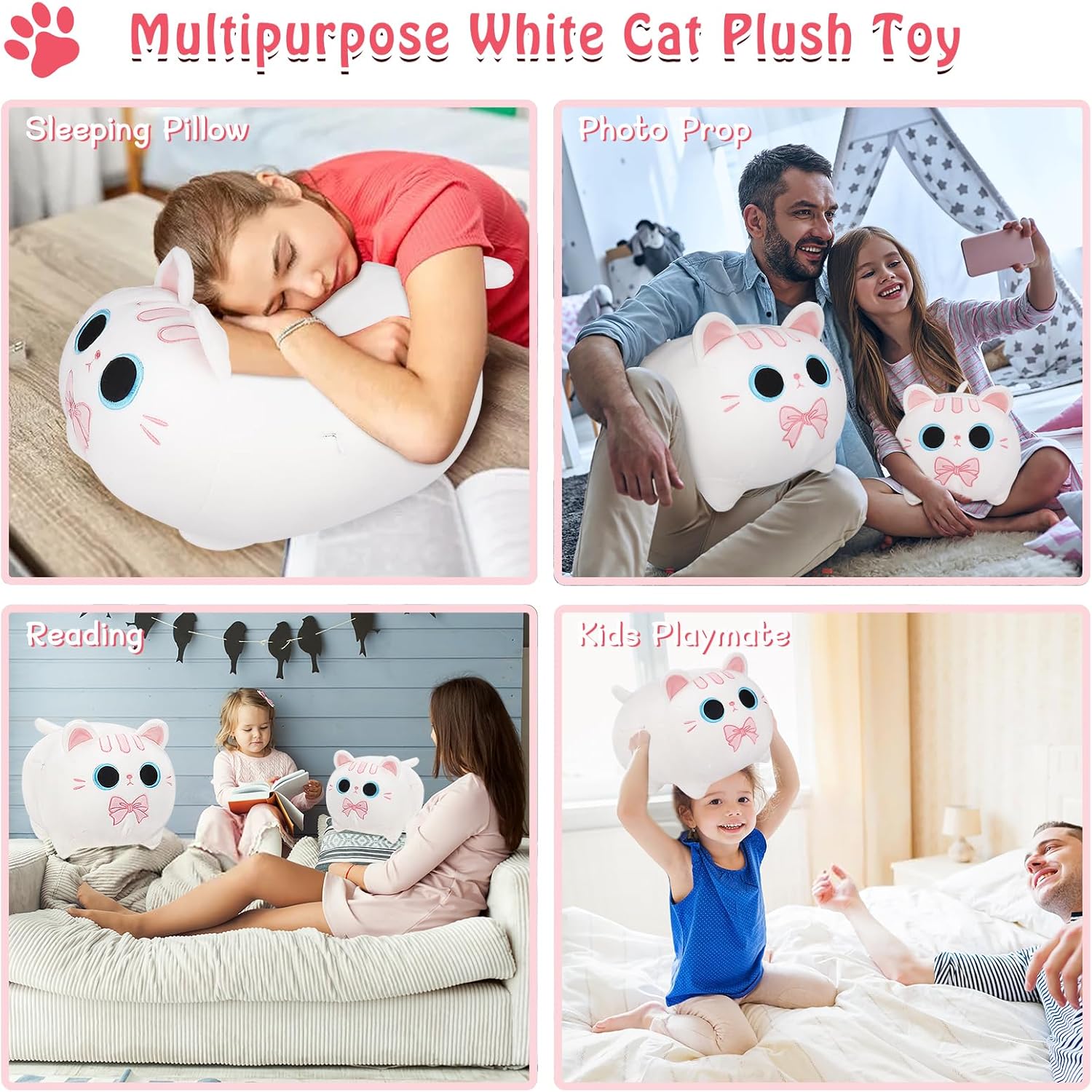 Peluche de gato blanco, regalos para novia, animales de peluche de gato grande de 20 pulgadas, almohada de cuerpo de gato gigante, juguete de