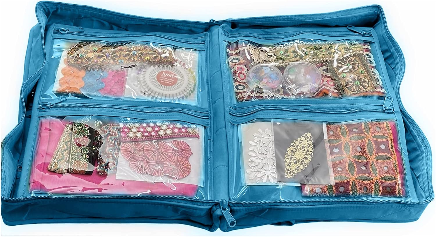 Yazzii Quilter’s – Bolsa para proyectos con 19 bolsillos, organizador de bolsas de almacenamiento portátil, organizador de almacenamiento multiusos