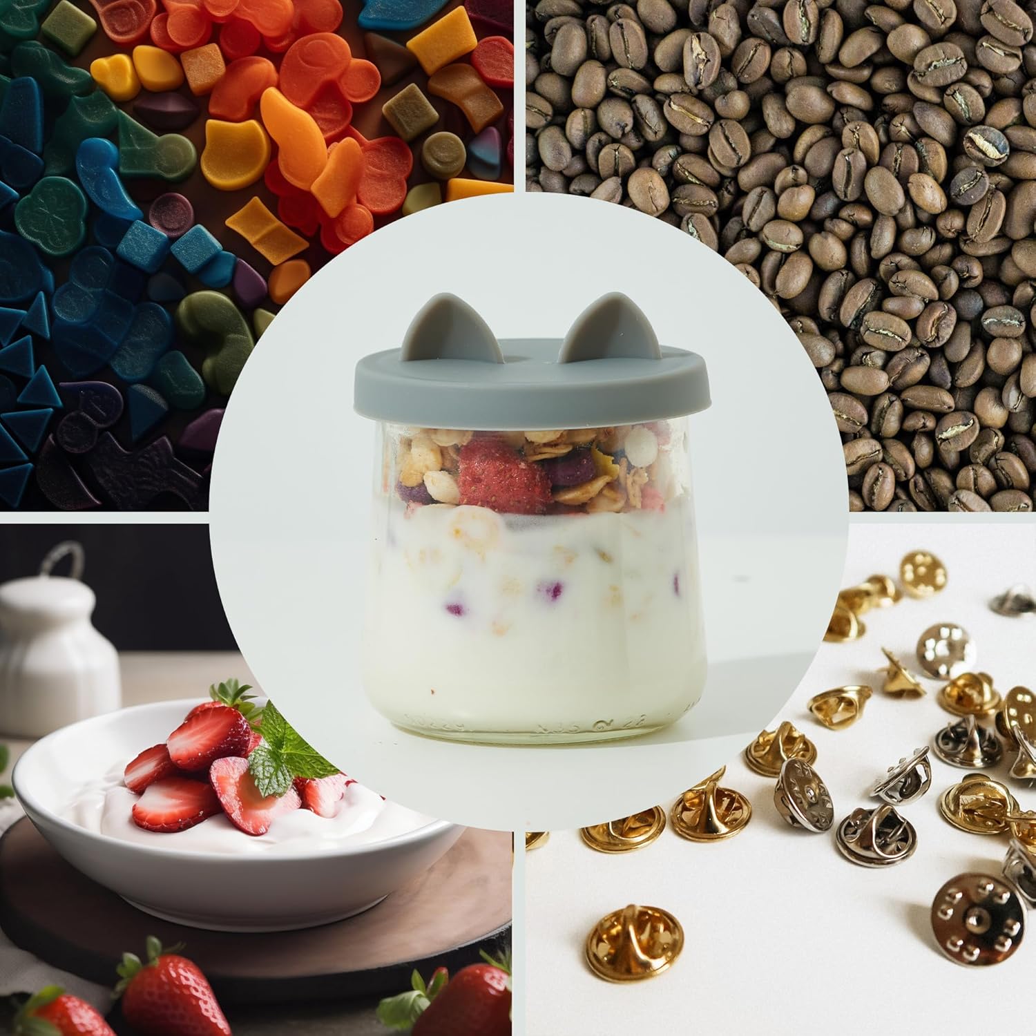 OHMO for Oui – Tapas para tarros de yogur  Paquete de 12 tapas Oui para recipiente de yogur Yoplait, cubiertas de silicona selladas a prueba de