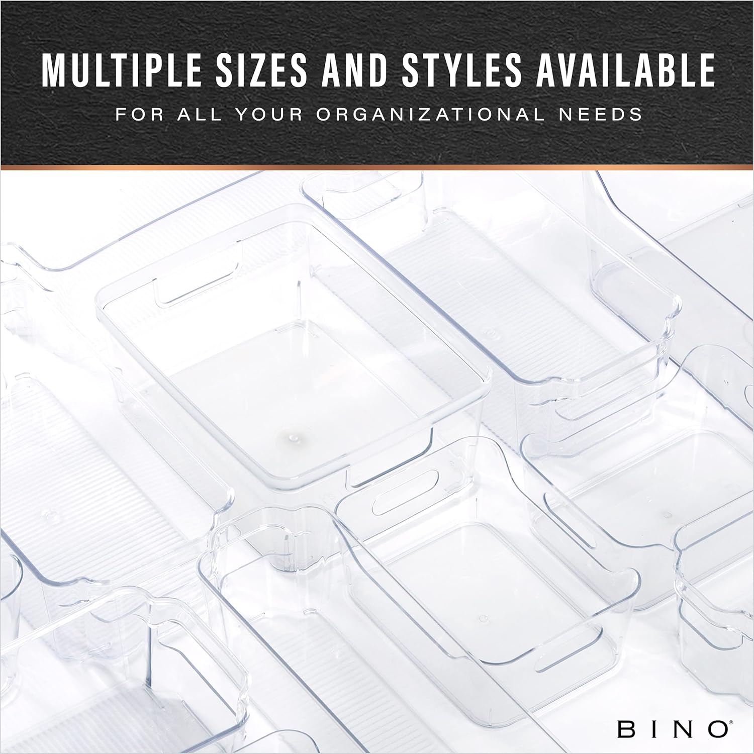 BINO – Cubo de almacenamiento de plástico transparente con asas (2 unidades) – Papeleras de plástico para organizar y almacenar en la cocina,