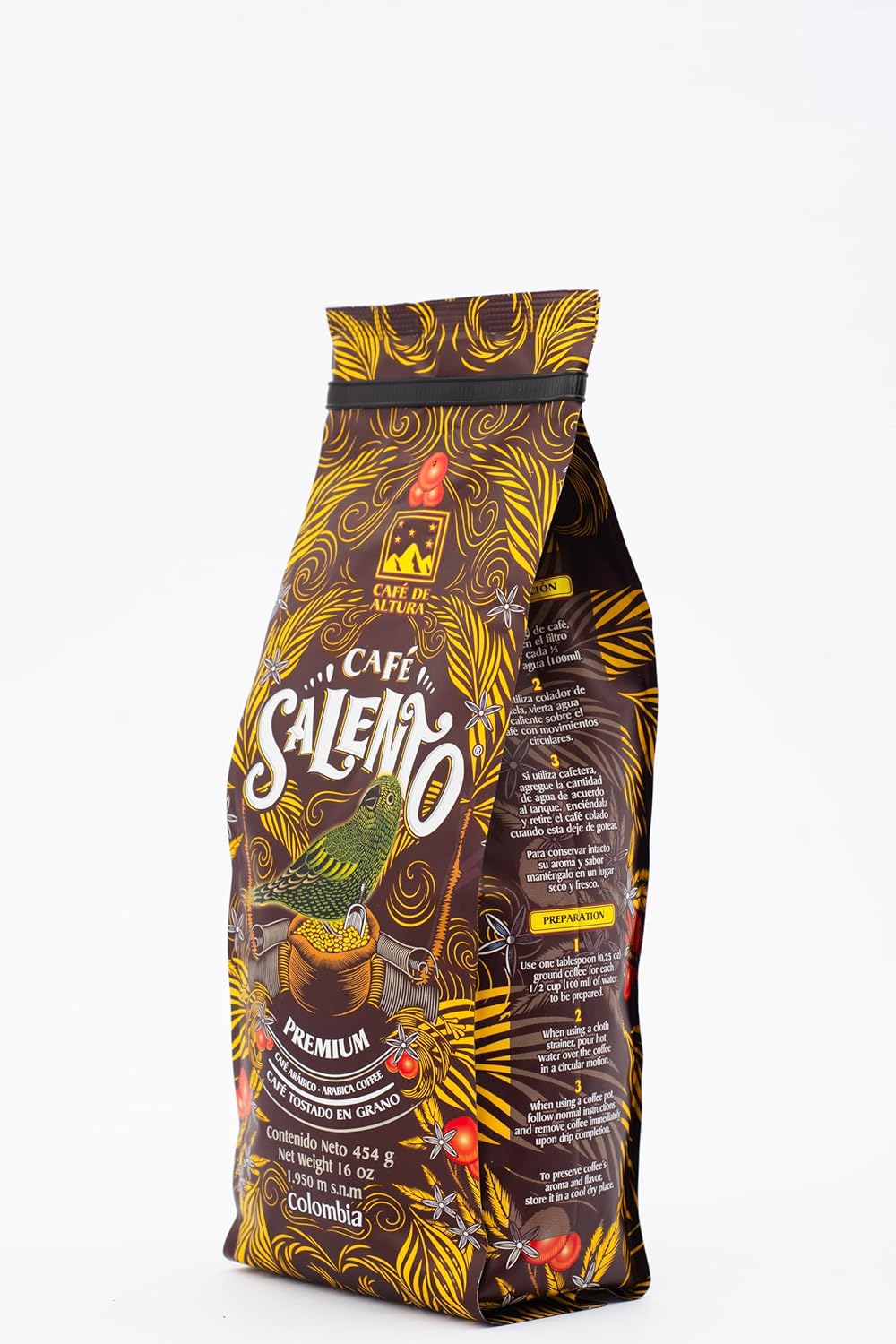 Cafe Salento Gourmet Premium – Café en grano entero, tostado medio, bolsa de 16 onzas, 100% café colombiano (grano entero de tueste medio)