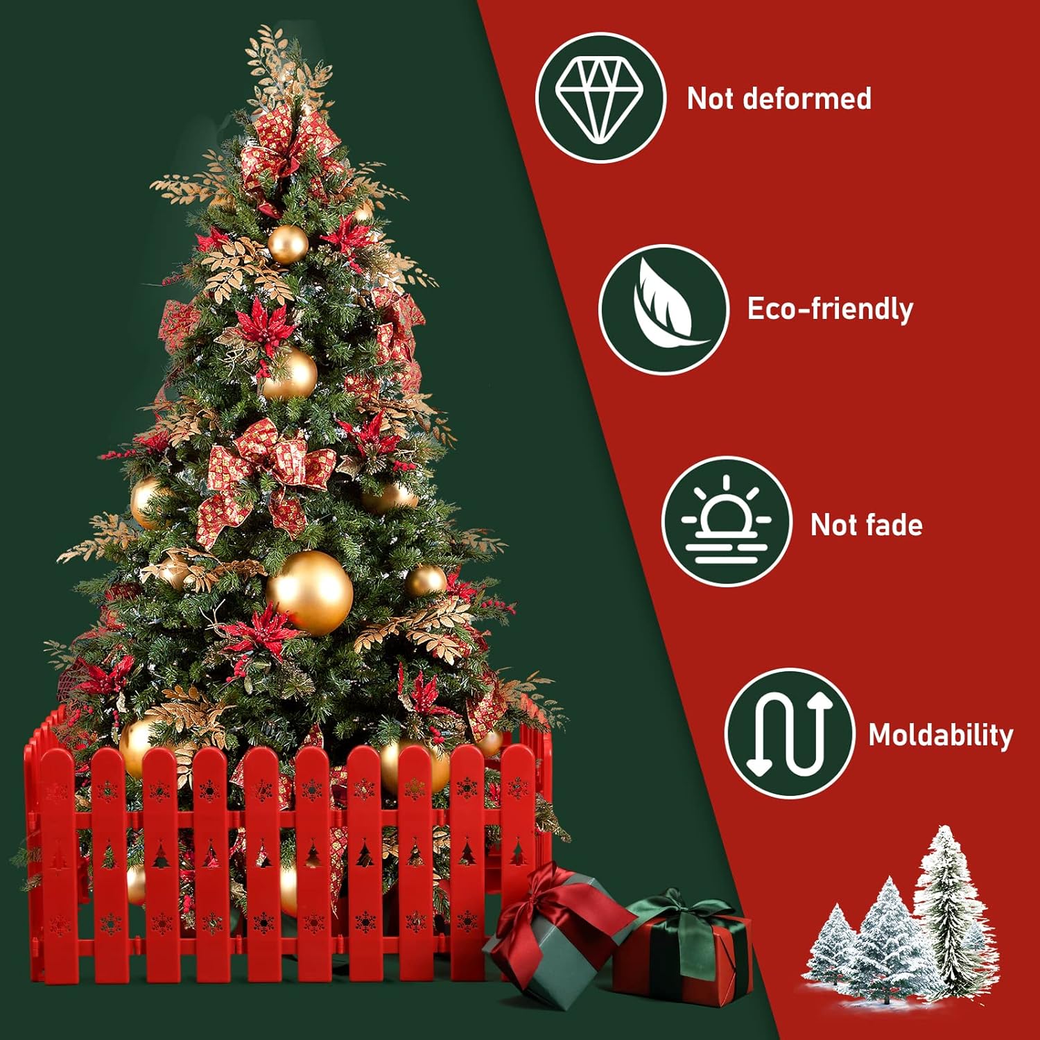 Decoración de cercas para árbol de Navidad, 24 piezas de valla de plástico rojo para puerta del árbol de Navidad, borde de valla de árbol de