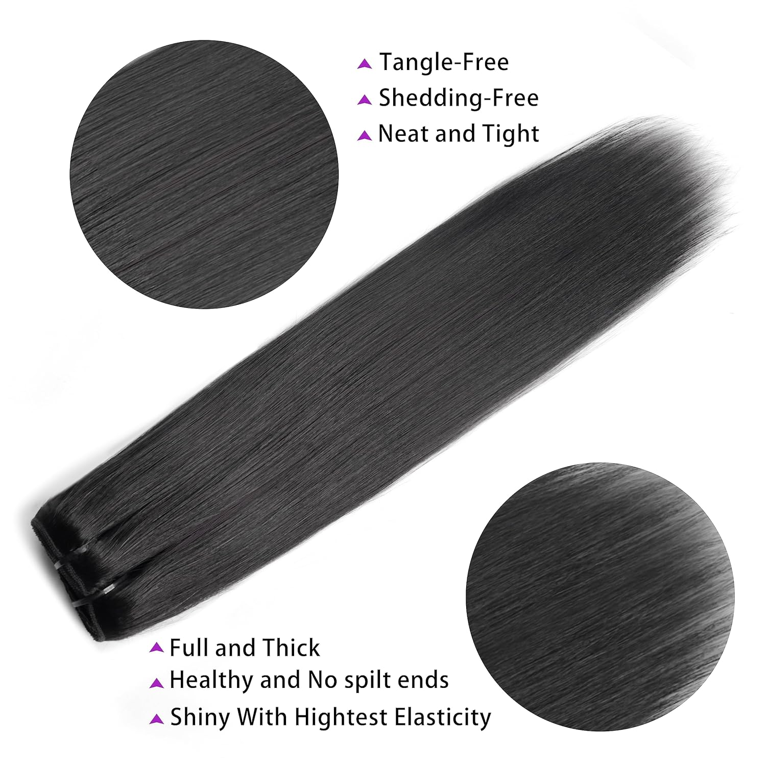 Mihugass Yaki – Extensiones de cabello lacio con clip para mujeres negras, 100% sin procesar, cabello virgen brasileño con clip para cabeza