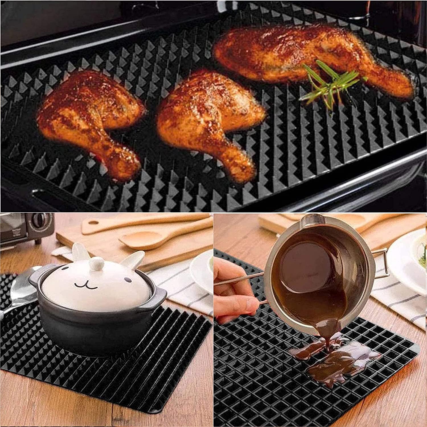 Bandeja piramidal de silicona, 16 x 11 pulgadas, alfombrilla grande de pirámide roja para hornear, bandeja para horno, bandeja para hornear,