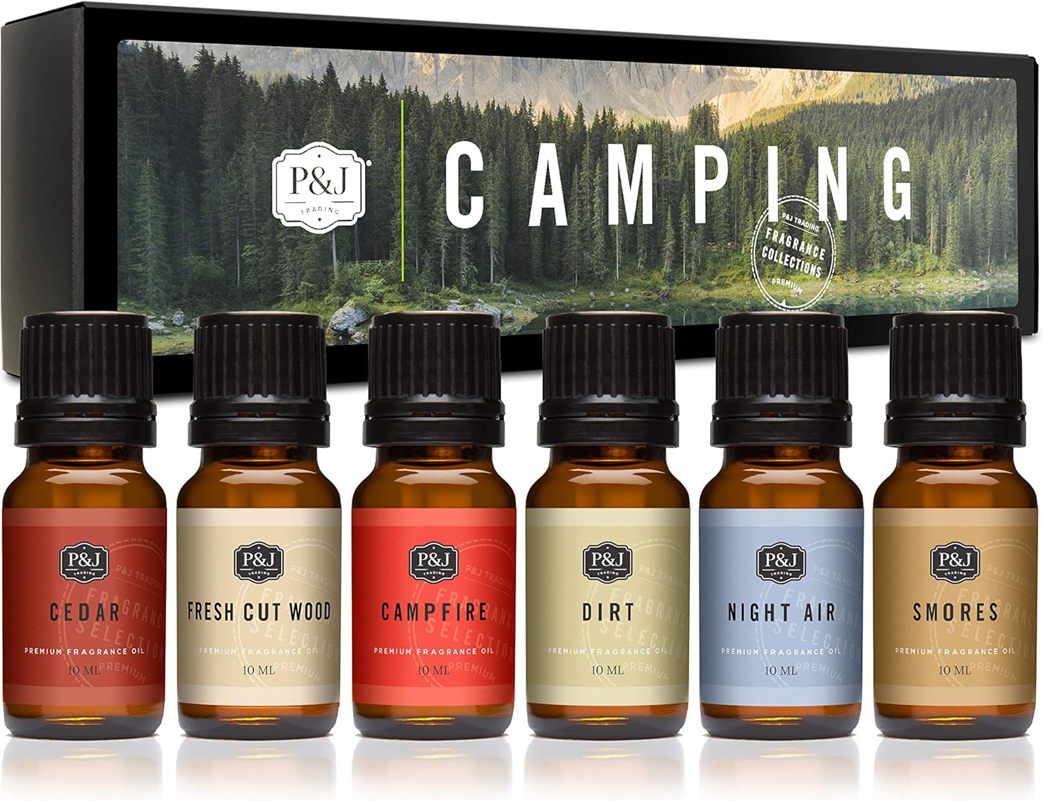 P&J Trading Juego de camping de aceite aromático  Fogata, Smores, suciedad, madera recién cortada, aire nocturno y aroma de velas de cedro para