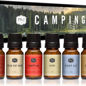 P&J Trading Juego de camping de aceite aromático  Fogata, Smores, suciedad, madera recién cortada, aire nocturno y aroma de velas de cedro para P&J Trading Juego de camping de aceite aromático  Fogata, Smores, suciedad, madera recién cortada, aire nocturno y aroma de velas de cedro para