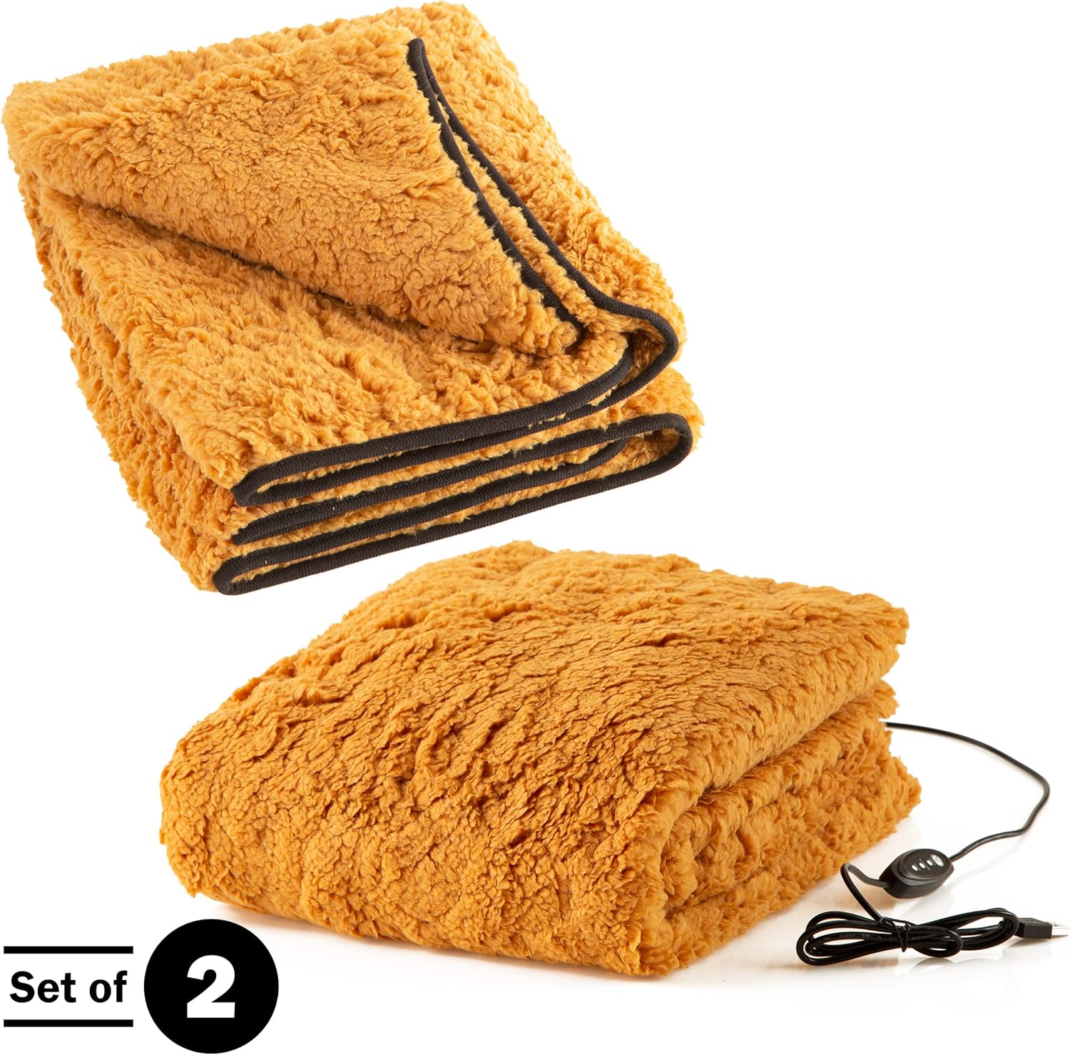 Stalwart Paquete de 2 mantas térmicas de sherpa alimentadas por USB para viajes, hogar, oficina o campamento, accesorios de invierno para automóvil