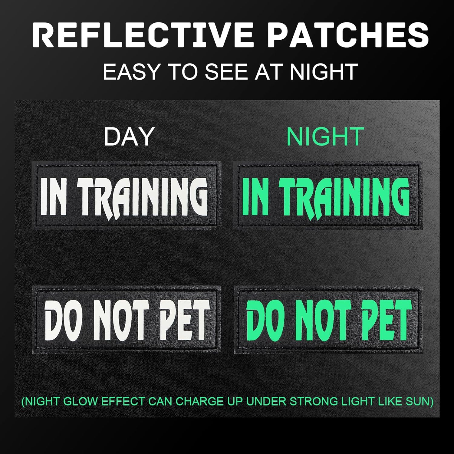 Paquete de 4 parches reflectantes para perros de servicio con gancho trasero, arnés táctico para perros en entrenamiento reflectantes y etiquetas