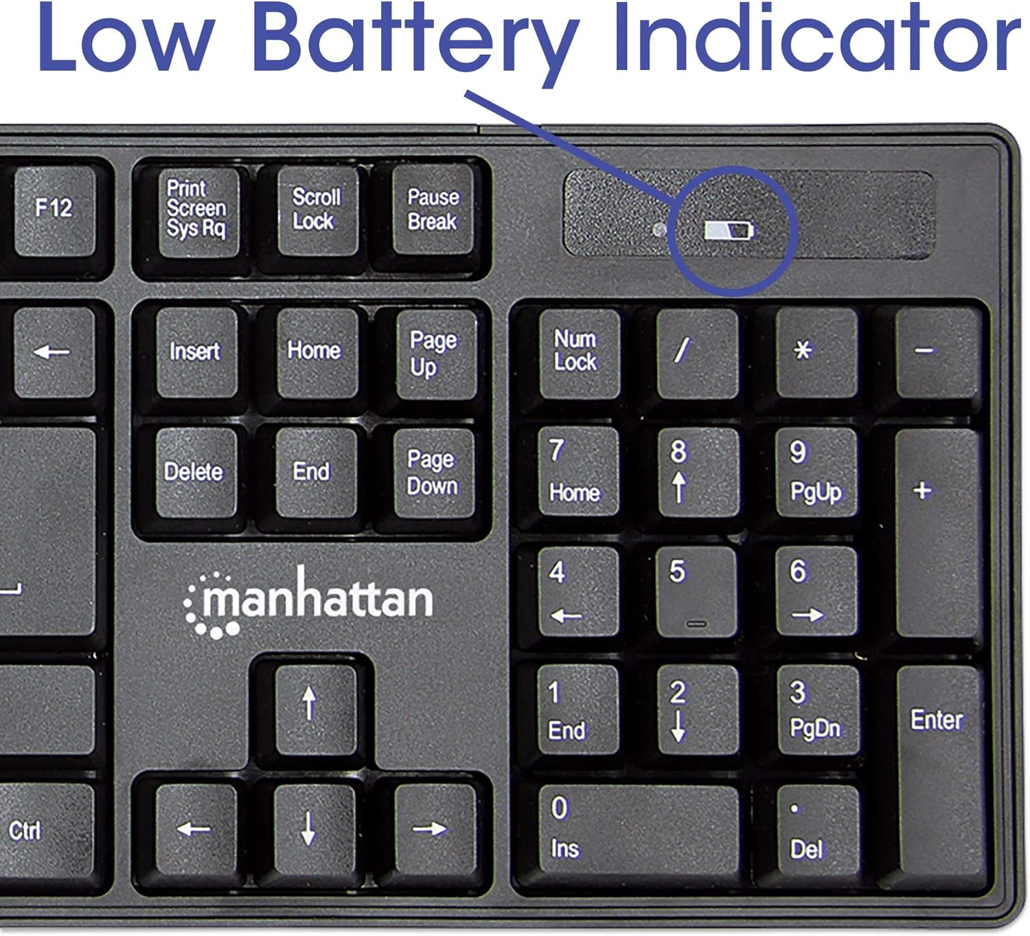 Manhattan Combo de teclado y mouse inalámbricos, juego de teclado inalámbrico USB de tamaño completo con dongle de 2.4 GHz para PC, computadora