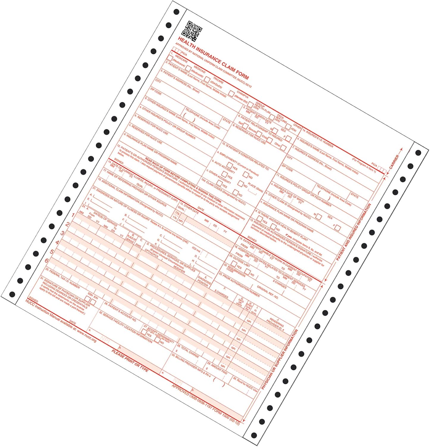 Adams CMS-1500 Formularios de reclamo de seguro de salud, 2 partes, continuo, 9.5 x 11 pulgadas, 100 juegos por paquete (CMS1500CV)