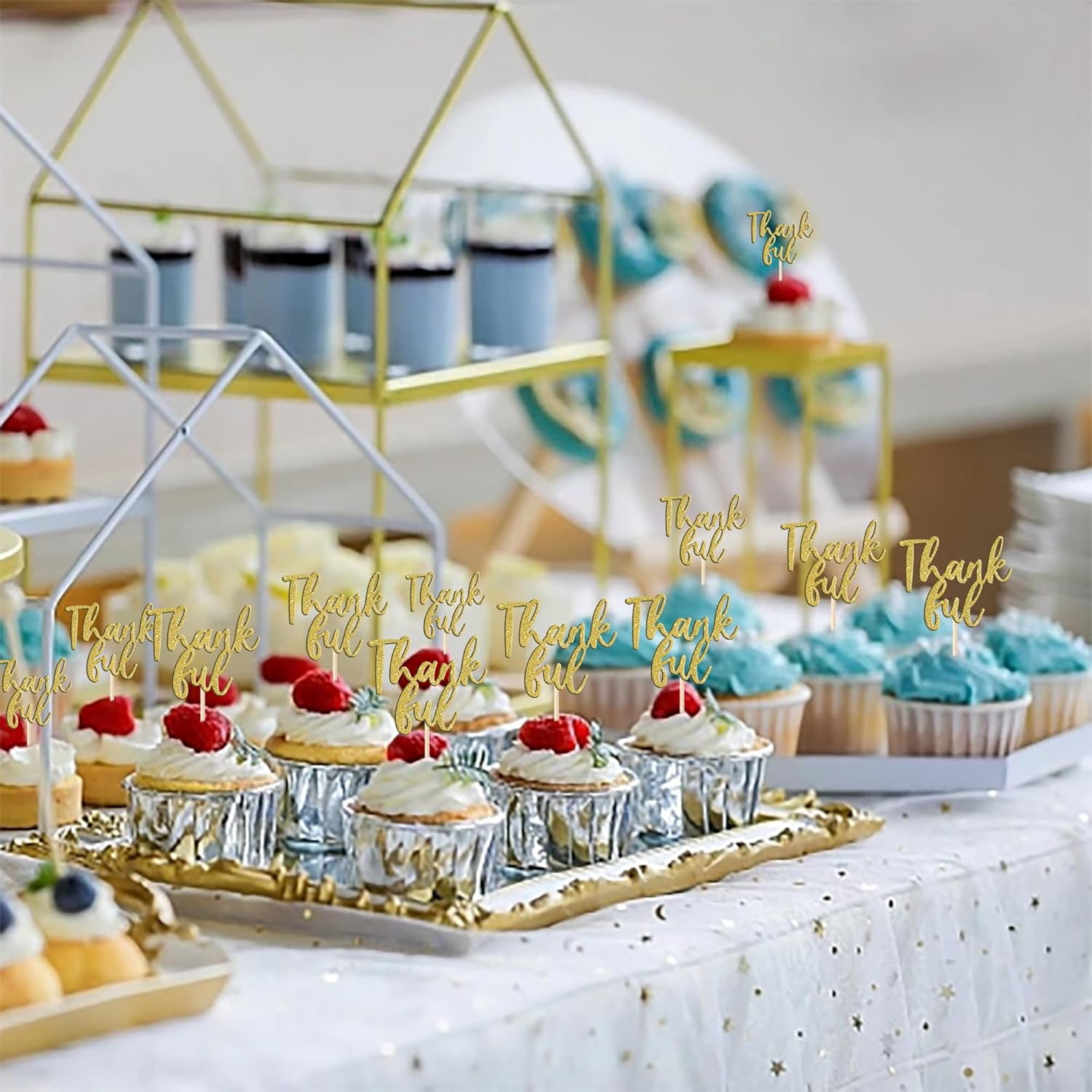 Paquete de 24 adornos para cupcakes con purpurina con purpurina para dar gracias, decoración de pasteles para el día de Acción de Gracias, para baby