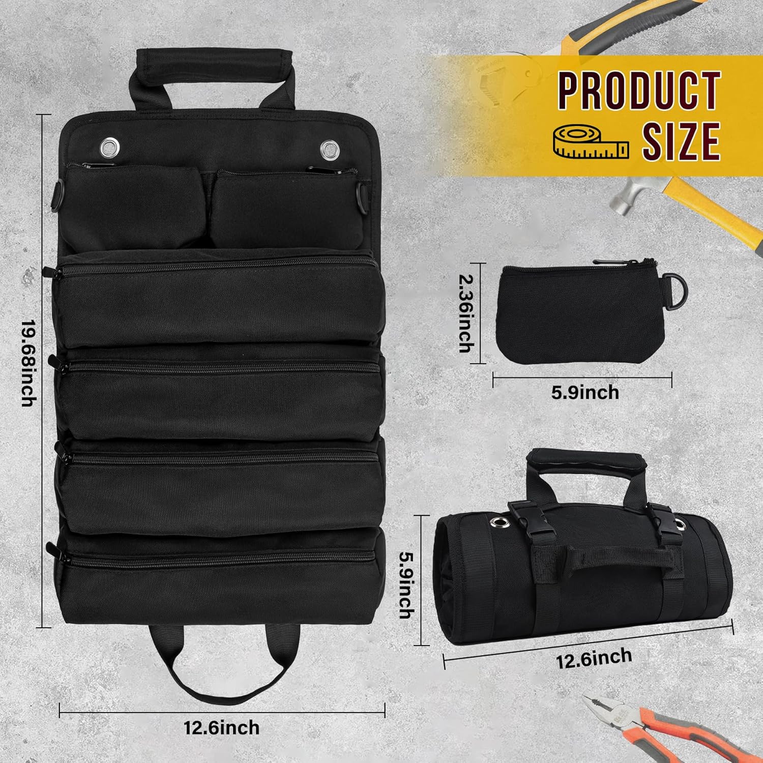 Bolsa de herramientas, bolsa enrollable de herramientas, organizador de herramientas resistente para hombres, bolsa de herramientas enrollable