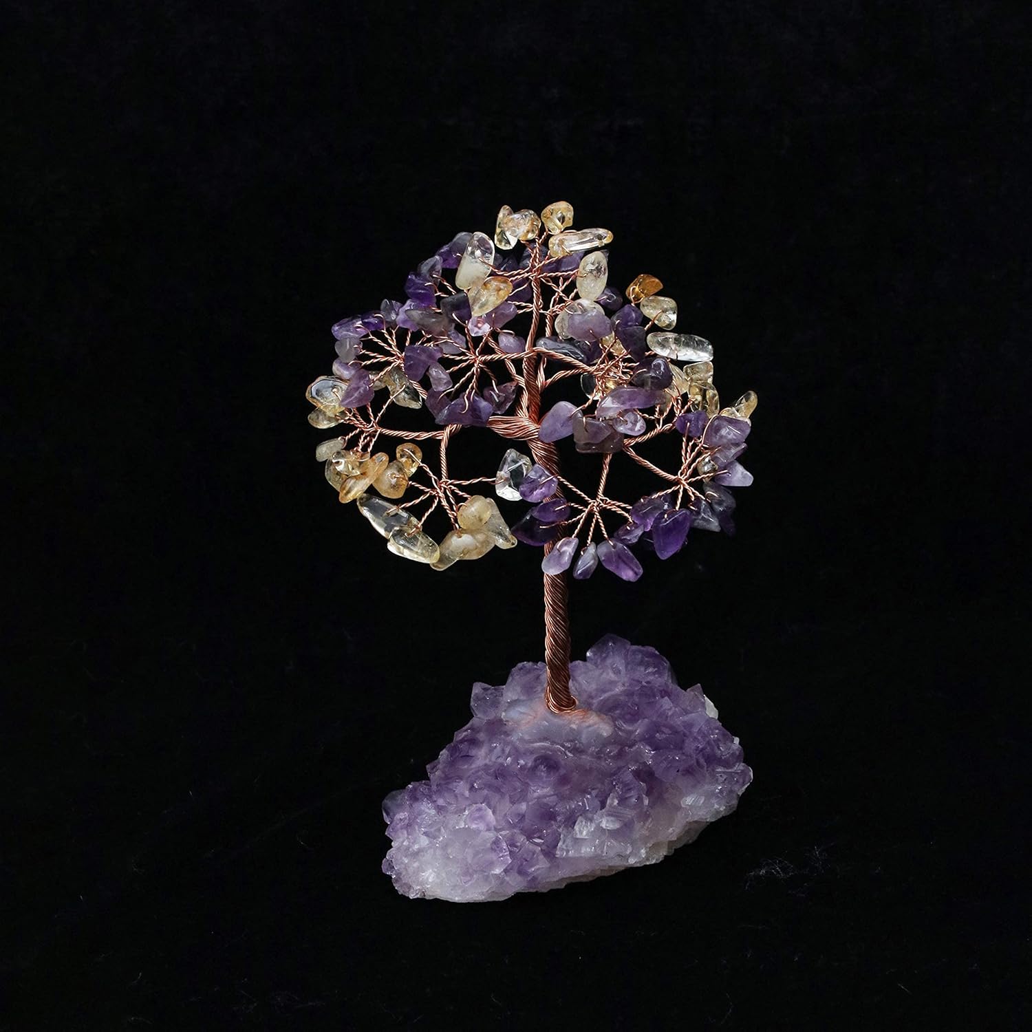 Árbol de la vida con piedras preciosas de amatista, citrina, base amatista natural, alambre de cobre bonsái de energía positiva, feng shui, dinero,