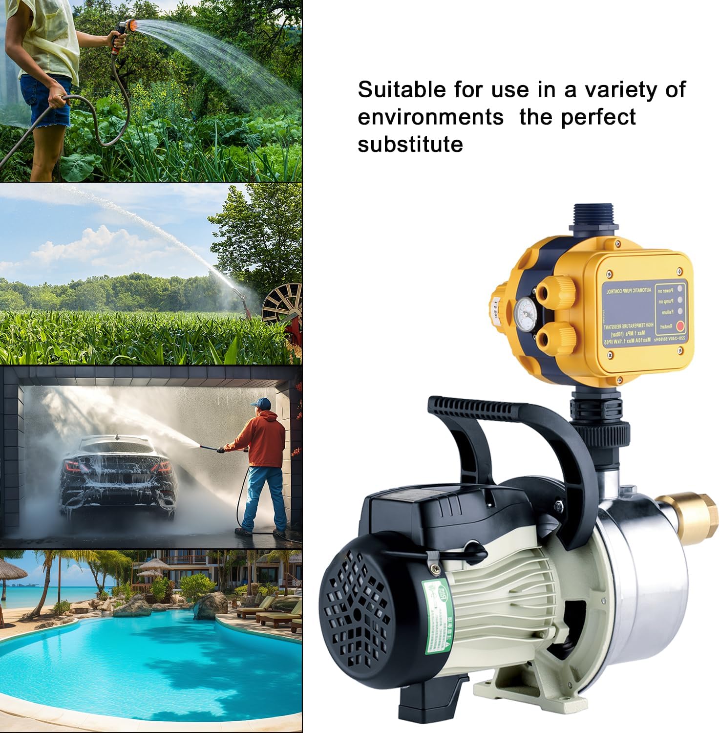 Bomba de presión de agua para el hogar 34HP para césped, granja, riego de agua, bomba de estanque de jardín, bomba de pozo poco profundo, bomba de