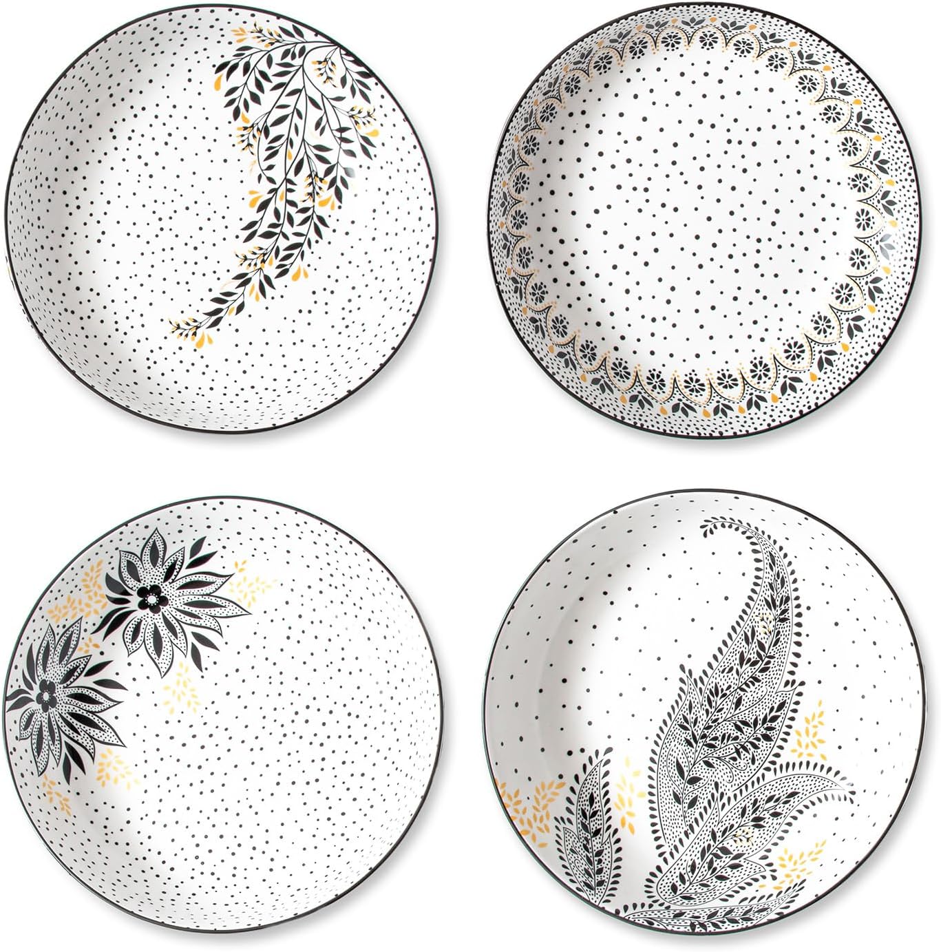 Portmeirion Inicio & Regalos Sara Miller London Artisanne Noir – Cuenco bajo para pasta con detalles dorados, 8.6 in