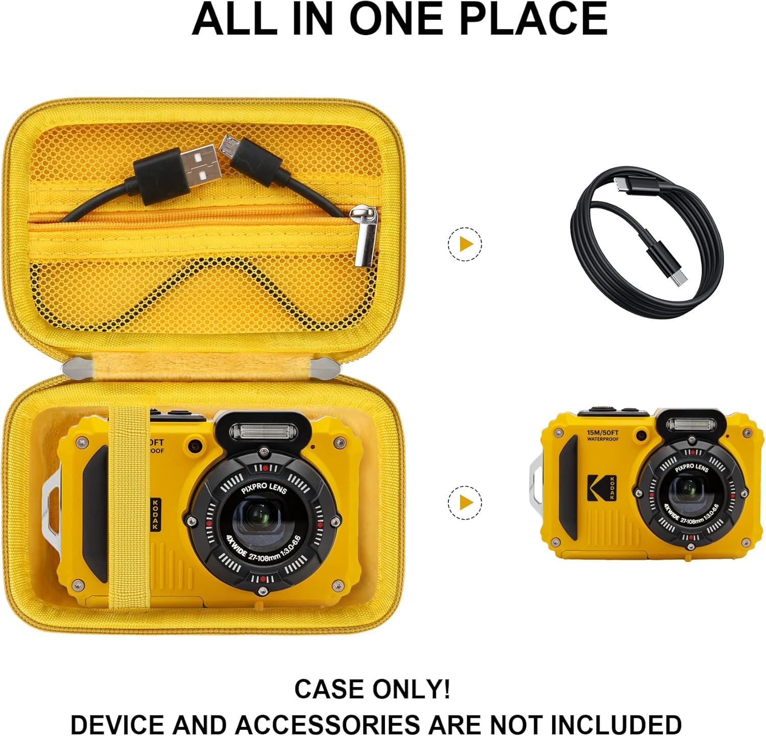 Funda protectora rígida para cámara digital Kodak PIXPRO WPZ2, resistente e impermeable, funda de viaje con bolsillo de malla con cremallera para