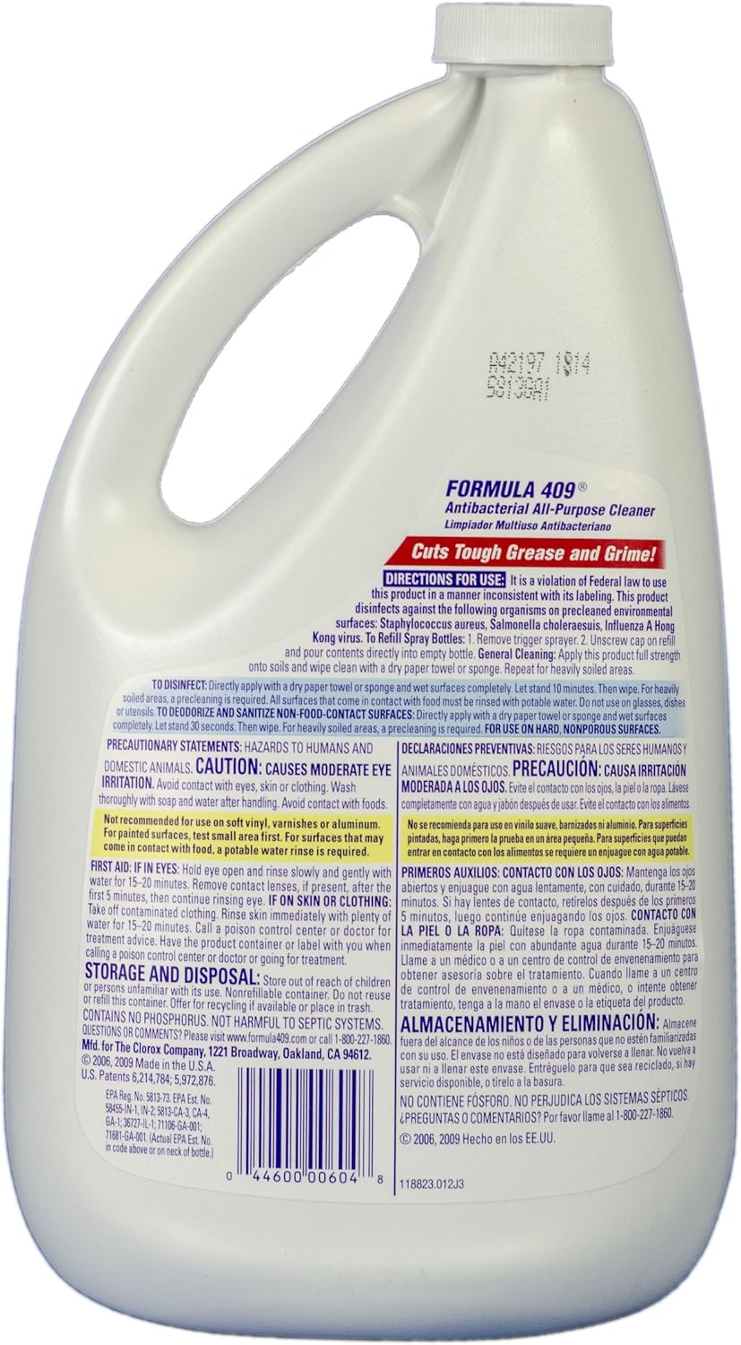 Clorox 00636 Formula 409 Limpiador antibacteriano multiusos para cocina, desinfectante, regular, 64 onzas de recarga