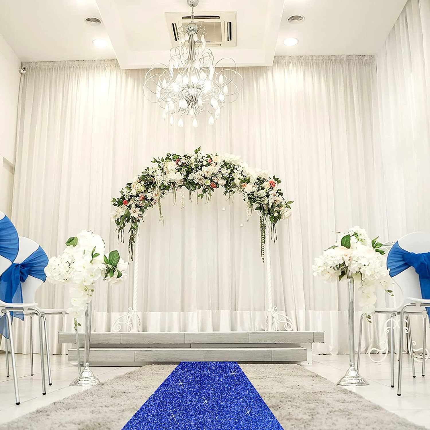Tatuo Alfombra de pasillo de 55 GSM de grosor con cinta para alfombra para boda, graduación, fiesta, exterior, interior, pasillo (azul brillante,