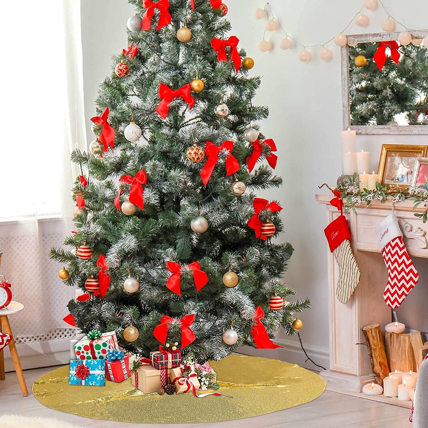 Faldón dorado para árbol de Navidad, faldas de árbol de Navidad brillantes de 50 pulgadas para decoraciones de Navidad