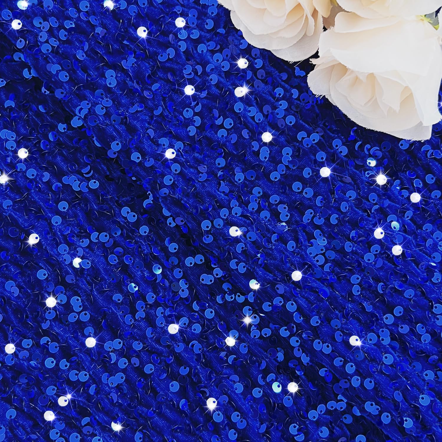 MODFUNS The Yard – Tela de terciopelo de lentejuelas azul rey de 4 yardas, tela elástica con purpurina metálica, material de lentejuelas metálicas
