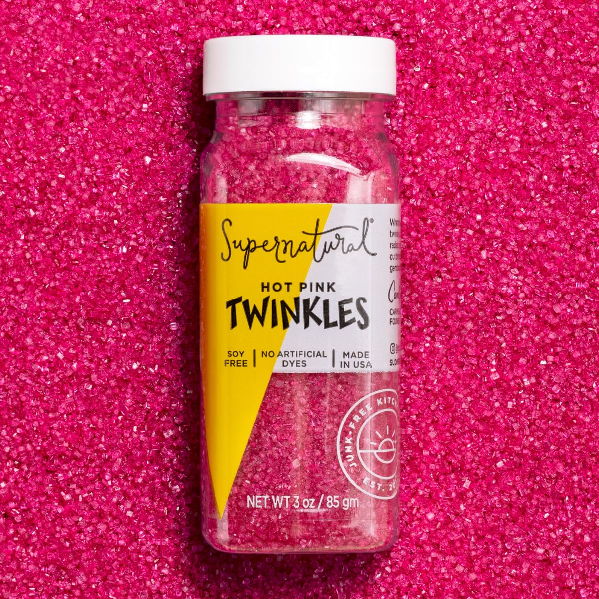 Supernatural Twinkles Sprinkles – Azúcar lijado rosa intenso, color a base de plantas, vegano, 3 onzas, fabricado en Estados Unidos