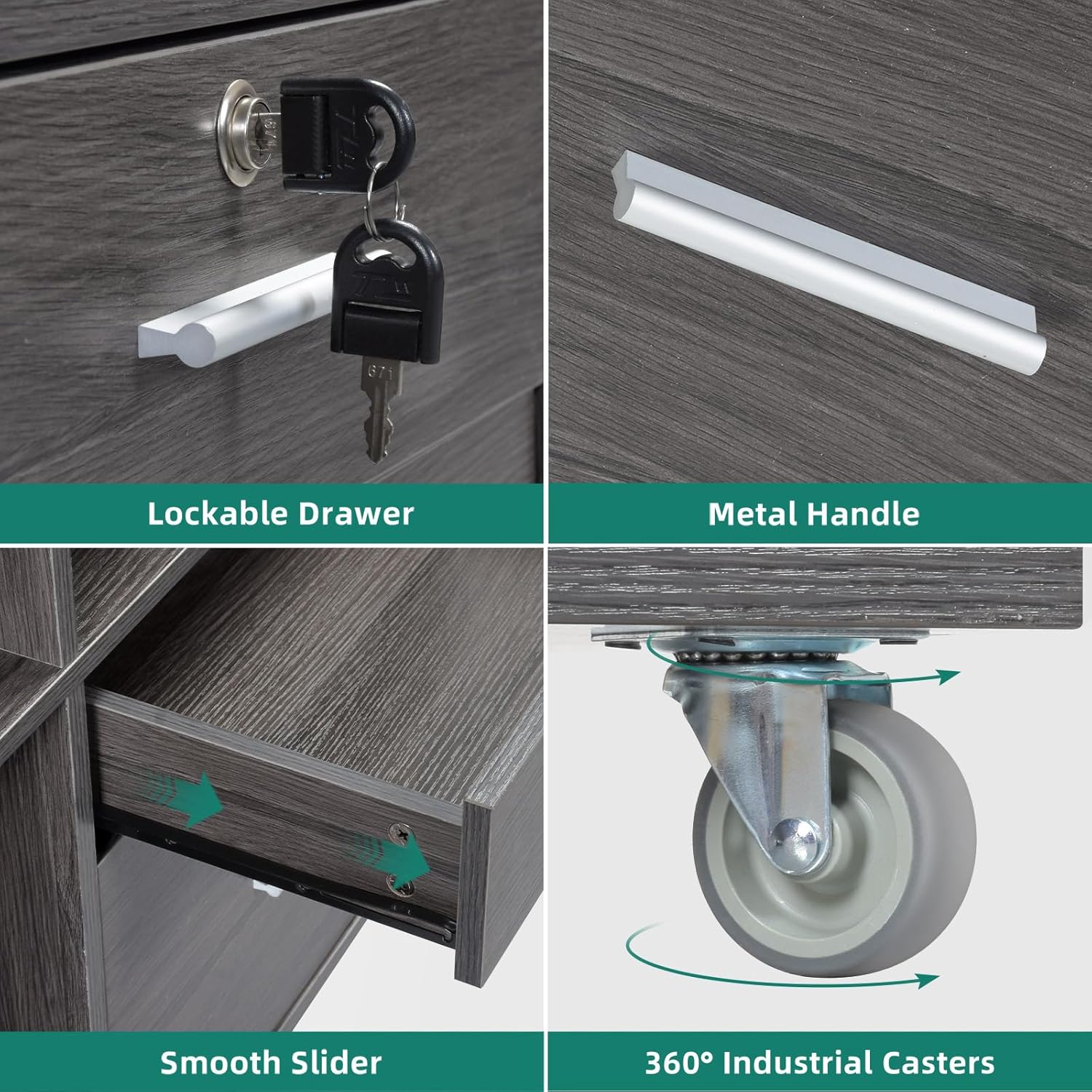 YITAHOME Archivador lateral de madera, gabinete de almacenamiento móvil de 2 cajones, compatible con A4, letra y legal, soporte de impresora con