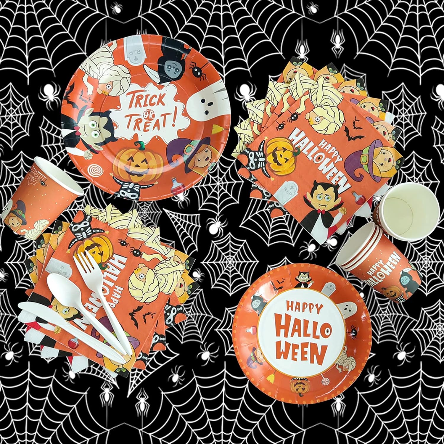 Mantel de plástico para Halloween, 4 unidades, 54 x 108 pulgadas, rectangular, tela de araña negra, desechable, impermeable, a prueba de derrames,