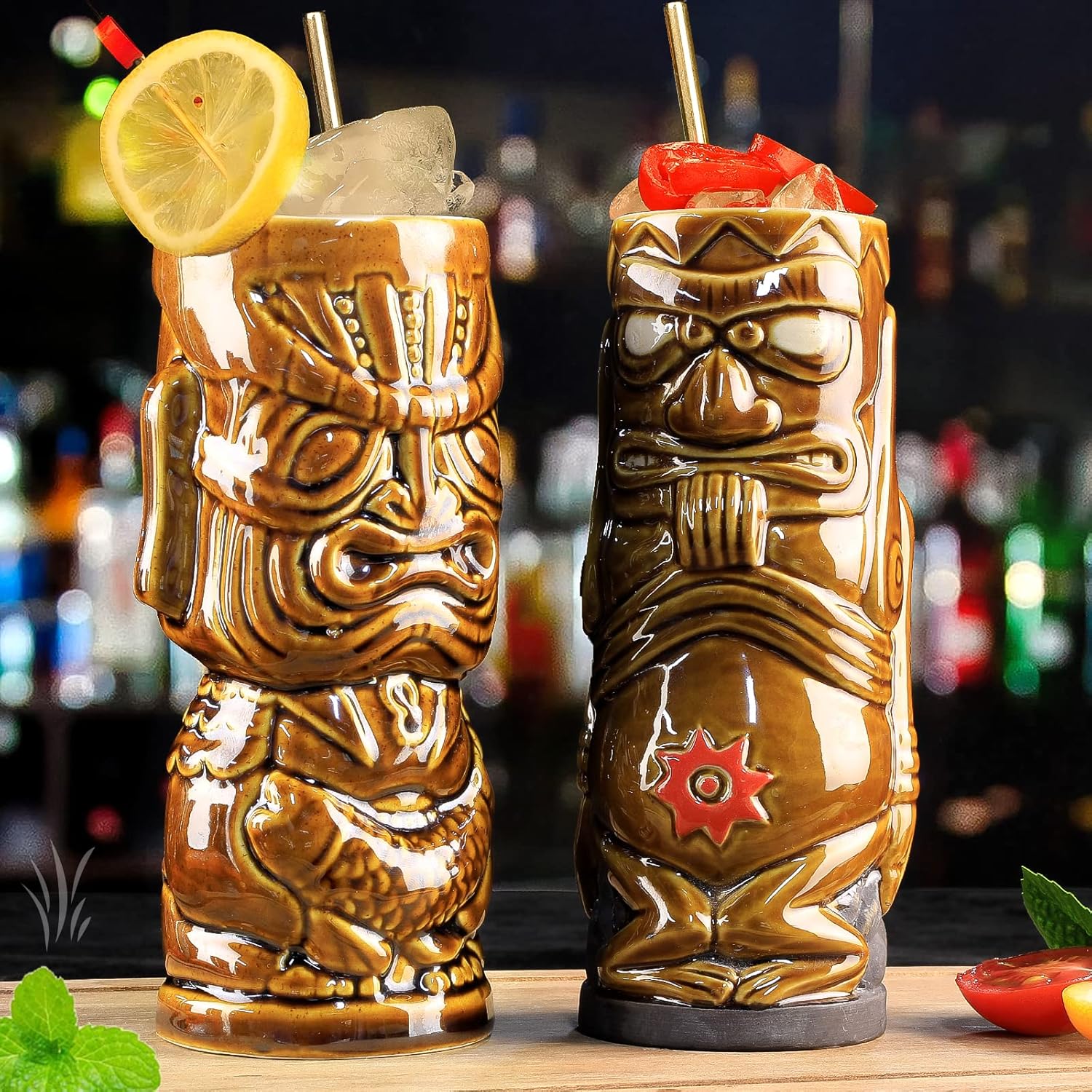 Tiki – Juego de 8 tazas de cerámica hawaiana para fiestas, tazas de bar Tiki para cócteles, tazas tropicales de alta calidad para fiestas exóticas