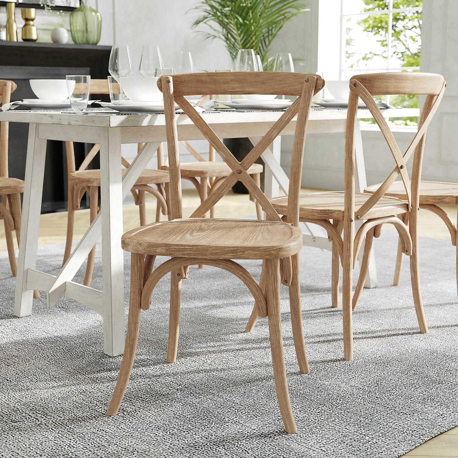 Flash Furniture Advantage Natural – Silla con respaldo en X de grano blanco