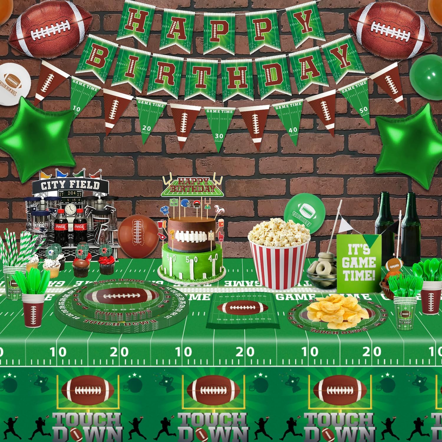 Paquete de 229 decoraciones de fiesta de cumpleaños de fútbol, suministros para fiestas de fútbol, decoración de fiesta de fiesta de juegos