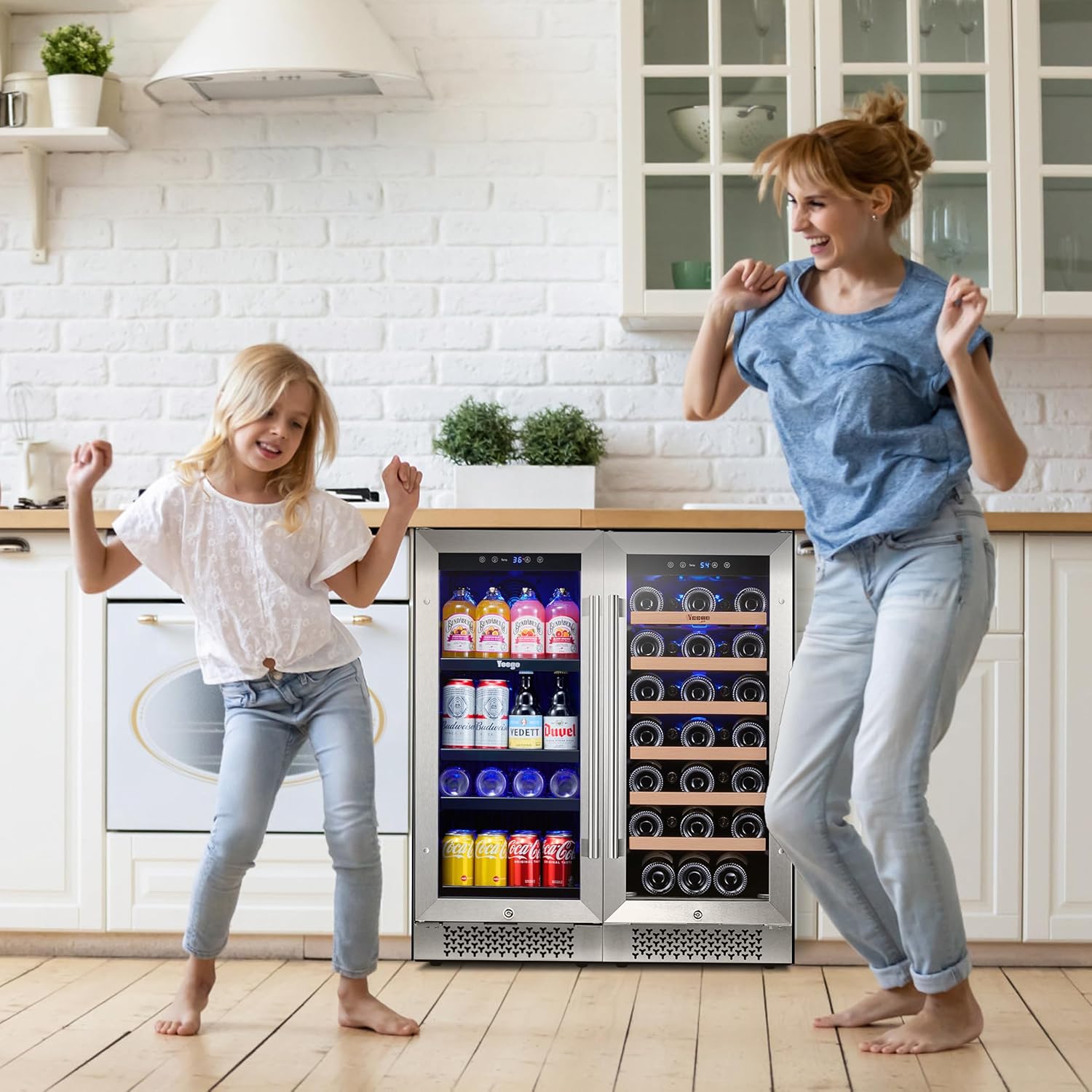 Refrigerador de vino y bebidas de 30 pulgadas y refrigerador de vino y cerveza, dos enfriadores de bebidas de vino de 15 pulgadas debajo del