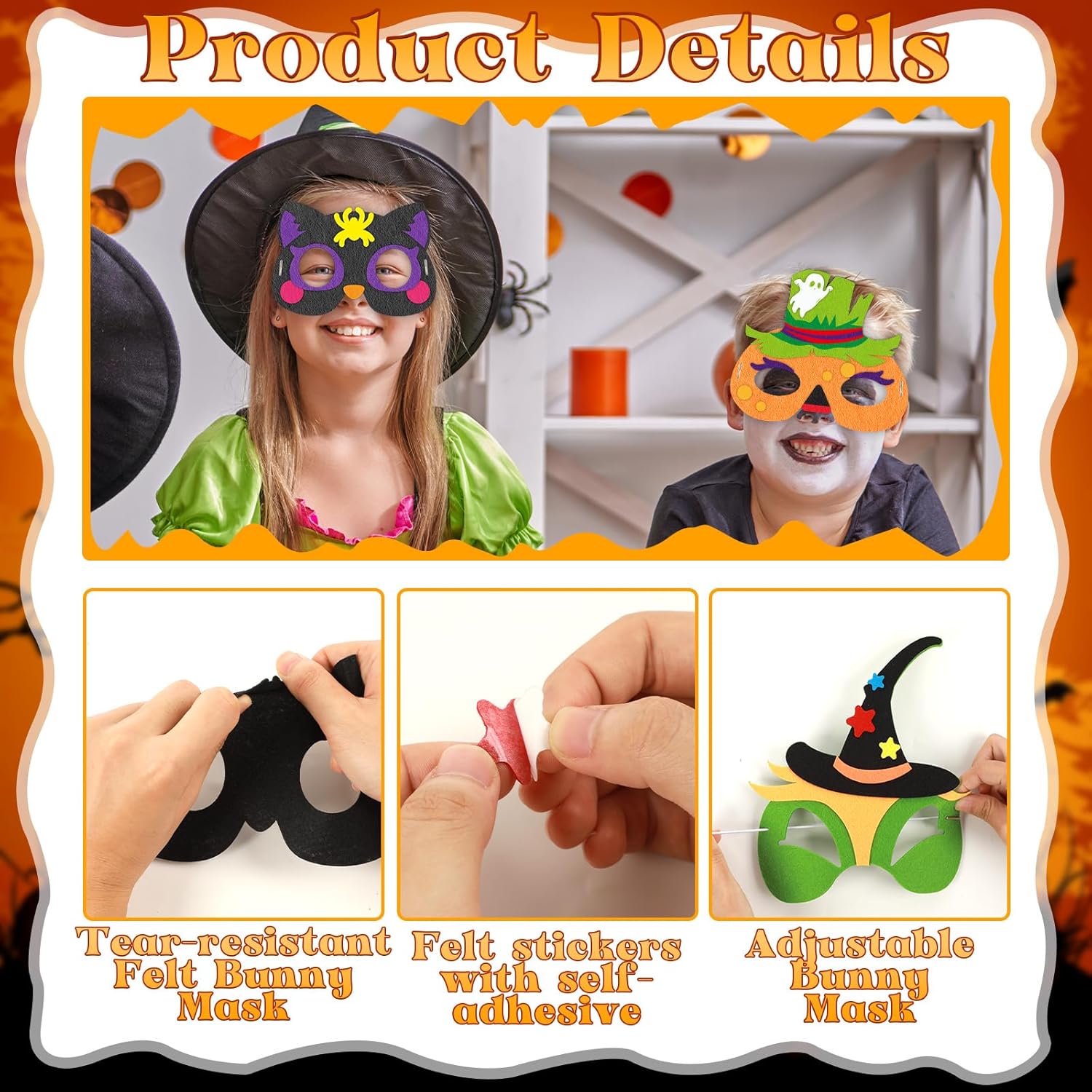 Qyeahkj Paquete de 16 máscaras de fieltro de monstruo de Halloween para niños, manualidades de espuma de monstruo para niños de 3 a 5, 4 a 8, 8 a 10