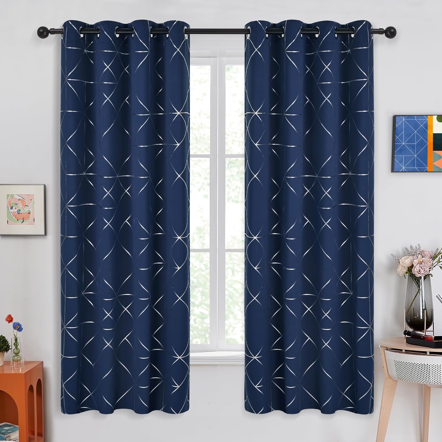 Deconovo Cortinas opacas para dormitorio, 72 pulgadas de largo, 2 paneles de cortinas para sala de estar, cortinas térmicas con patrón geométrico