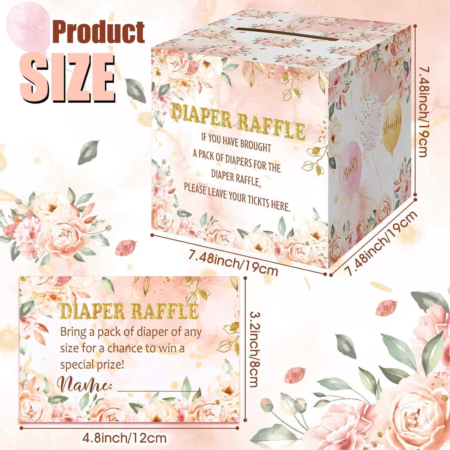Teling 51 boletos para rifas de pañales con caja de tarjetas, decoración de baby shower, caja de soporte para baby shower, para fiesta de rifas de