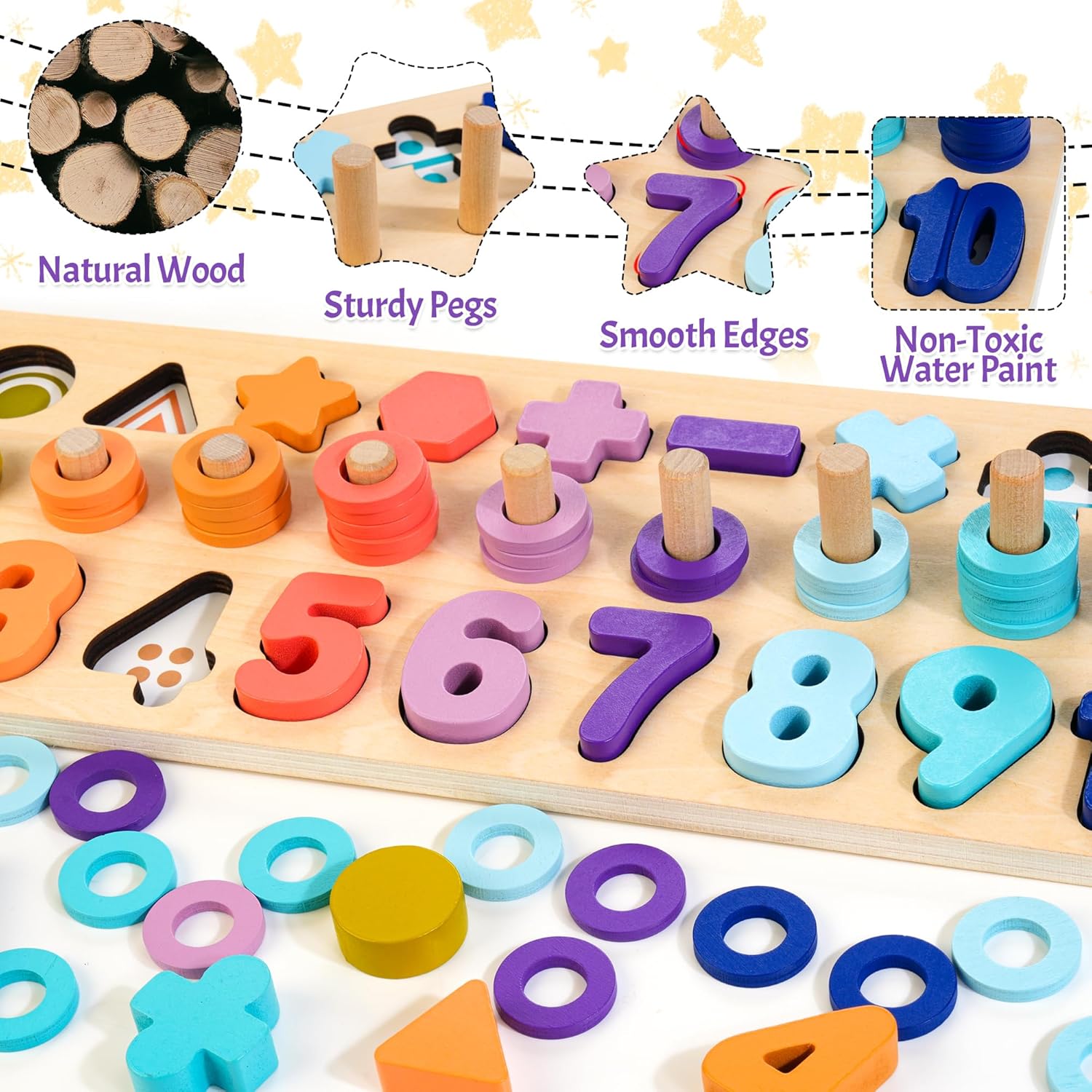 Rompecabezas de números de madera para niños pequeños, juguetes Montessori para niños y niñas de 3, 4 y 5 años, juego de conteo de apilamiento de