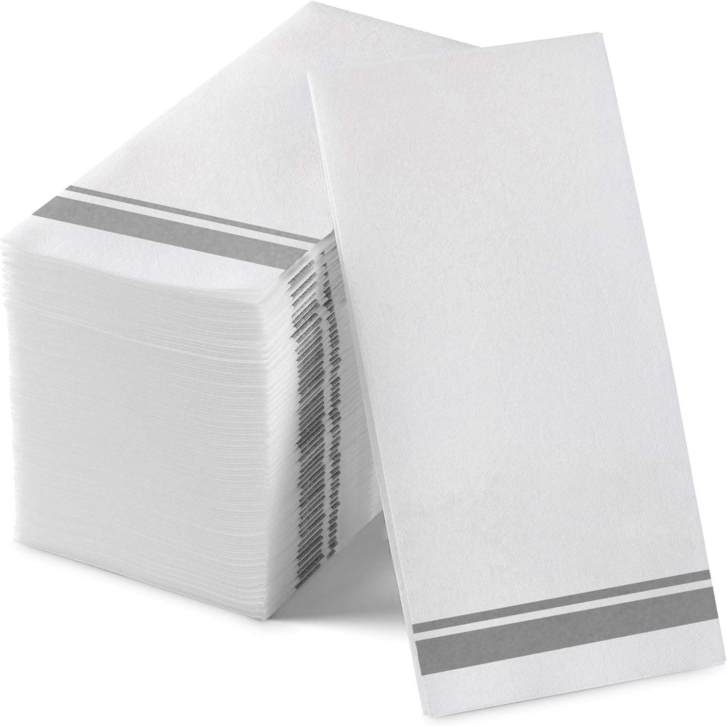 Servilletas desechables de lino con tacto de lino, toallas decorativas blancas para invitados, 12 x 17 pulgadas, servilletas de mano de línea